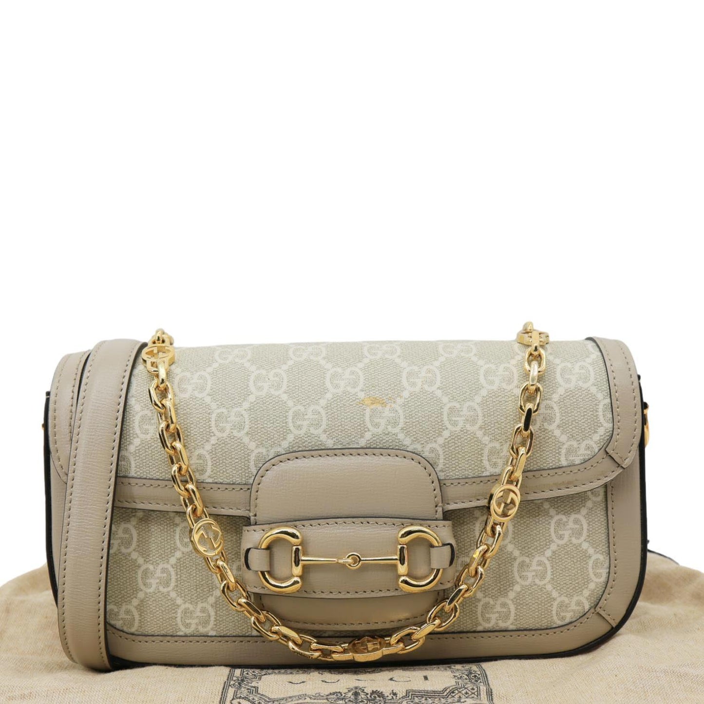 GUCCI Horsebit 1955 Small GG Supreme Canvas Shoulder Bag Beige 735178
