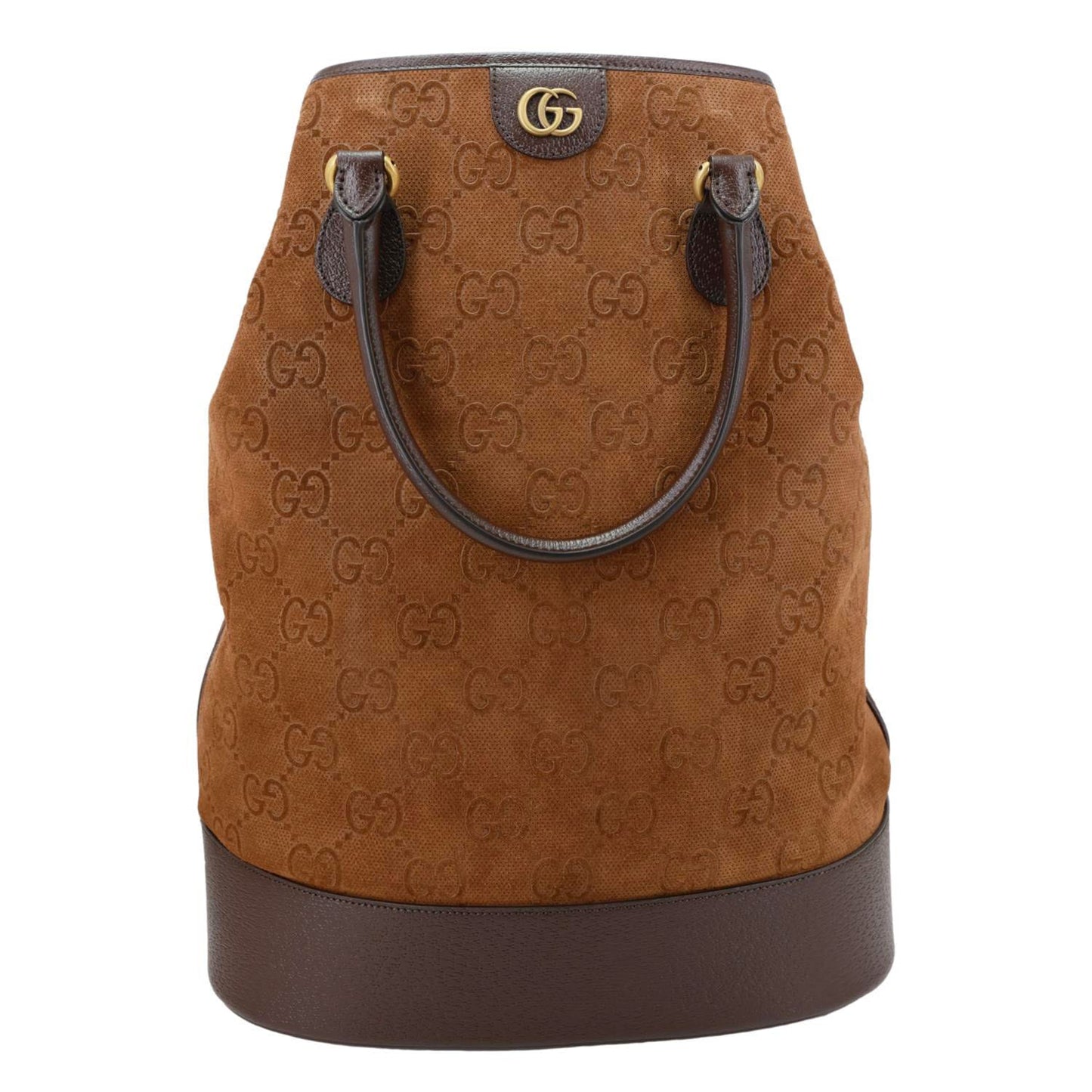 GUCCI Savoy Jumbo GG Suede Textured Leather Tote Bag Brown 760227