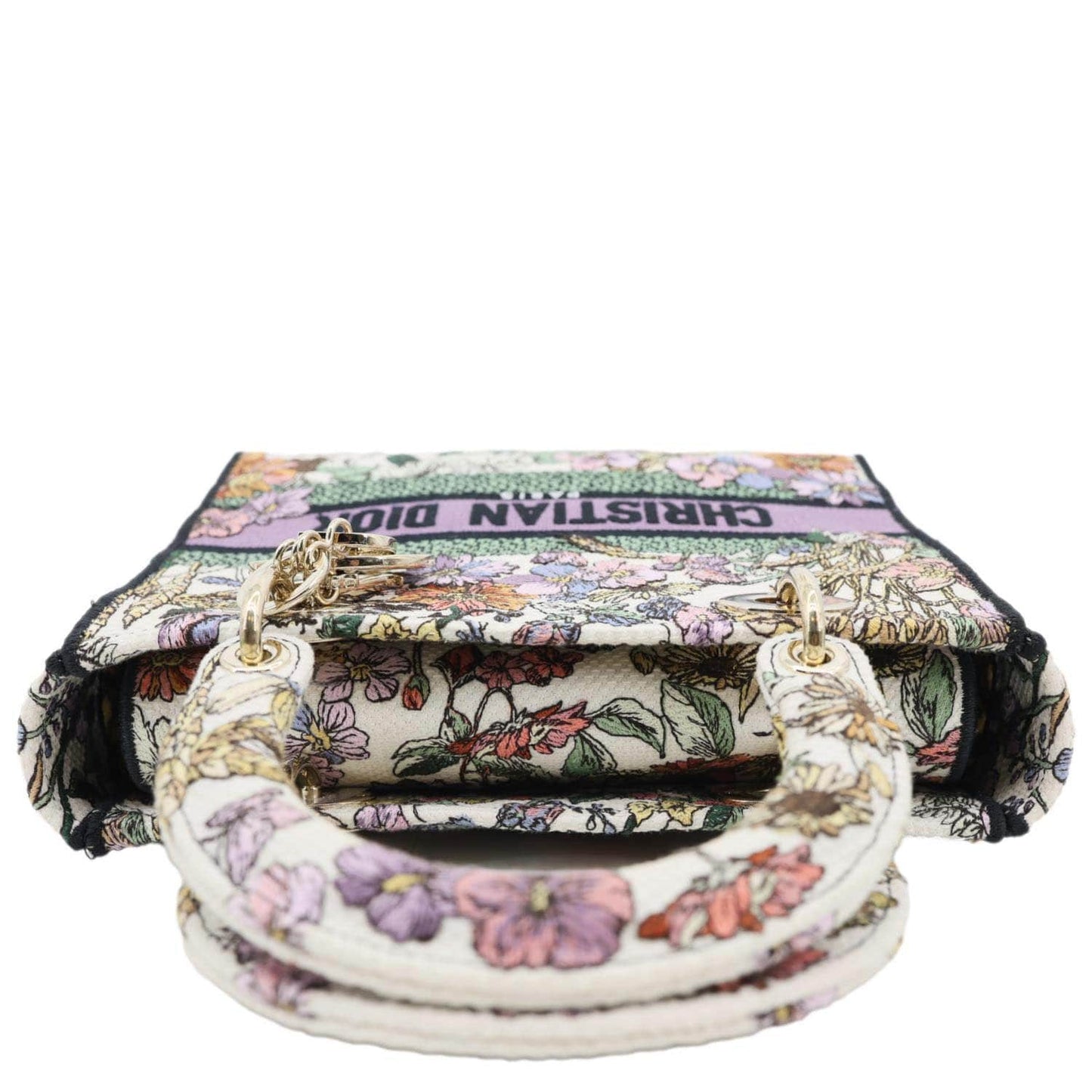 CHRISTIAN DIOR Lady D-Lite Medium Floral Embroidered Canvas Shoulder Bag Multicolor