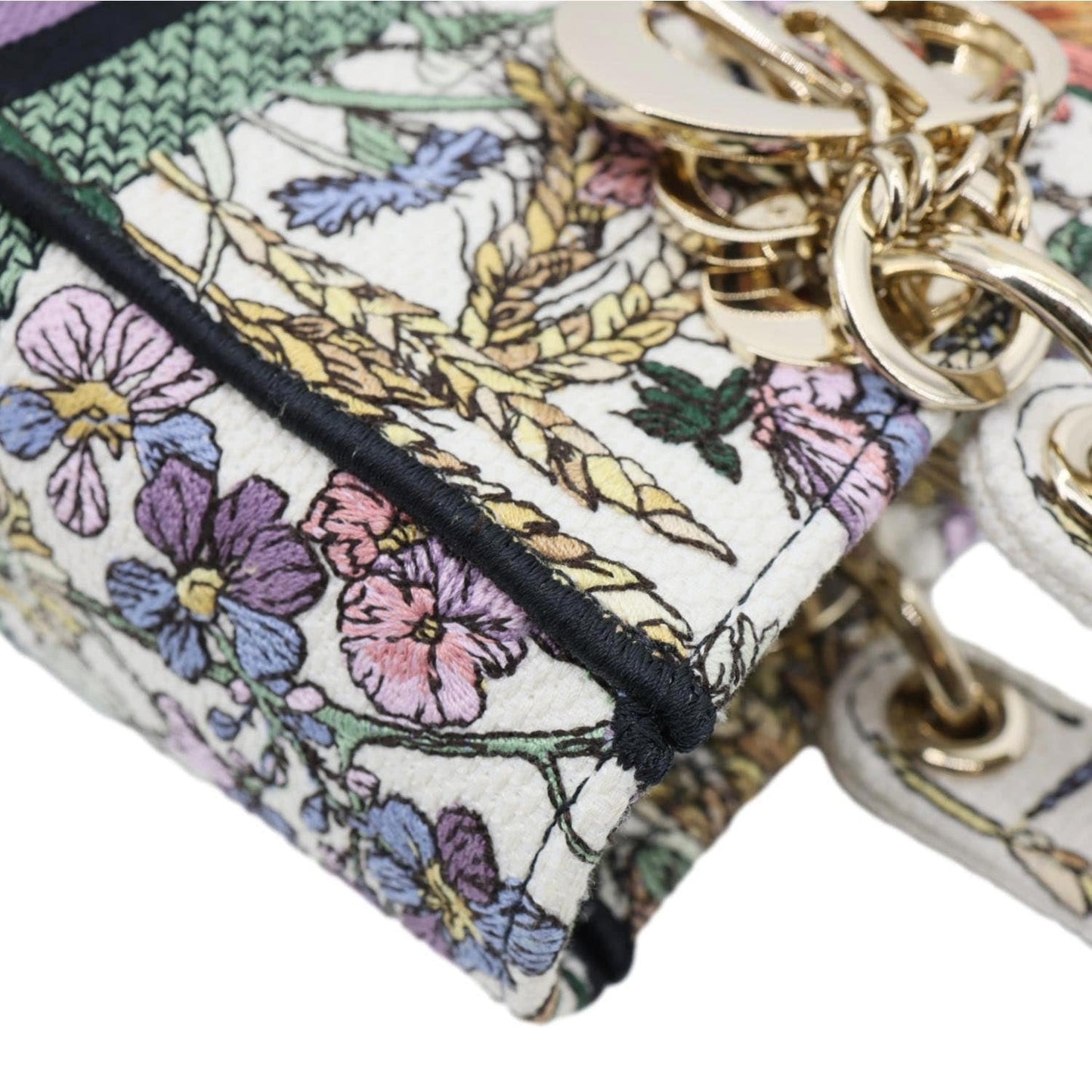 CHRISTIAN DIOR Lady D-Lite Medium Floral Embroidered Canvas Shoulder Bag Multicolor