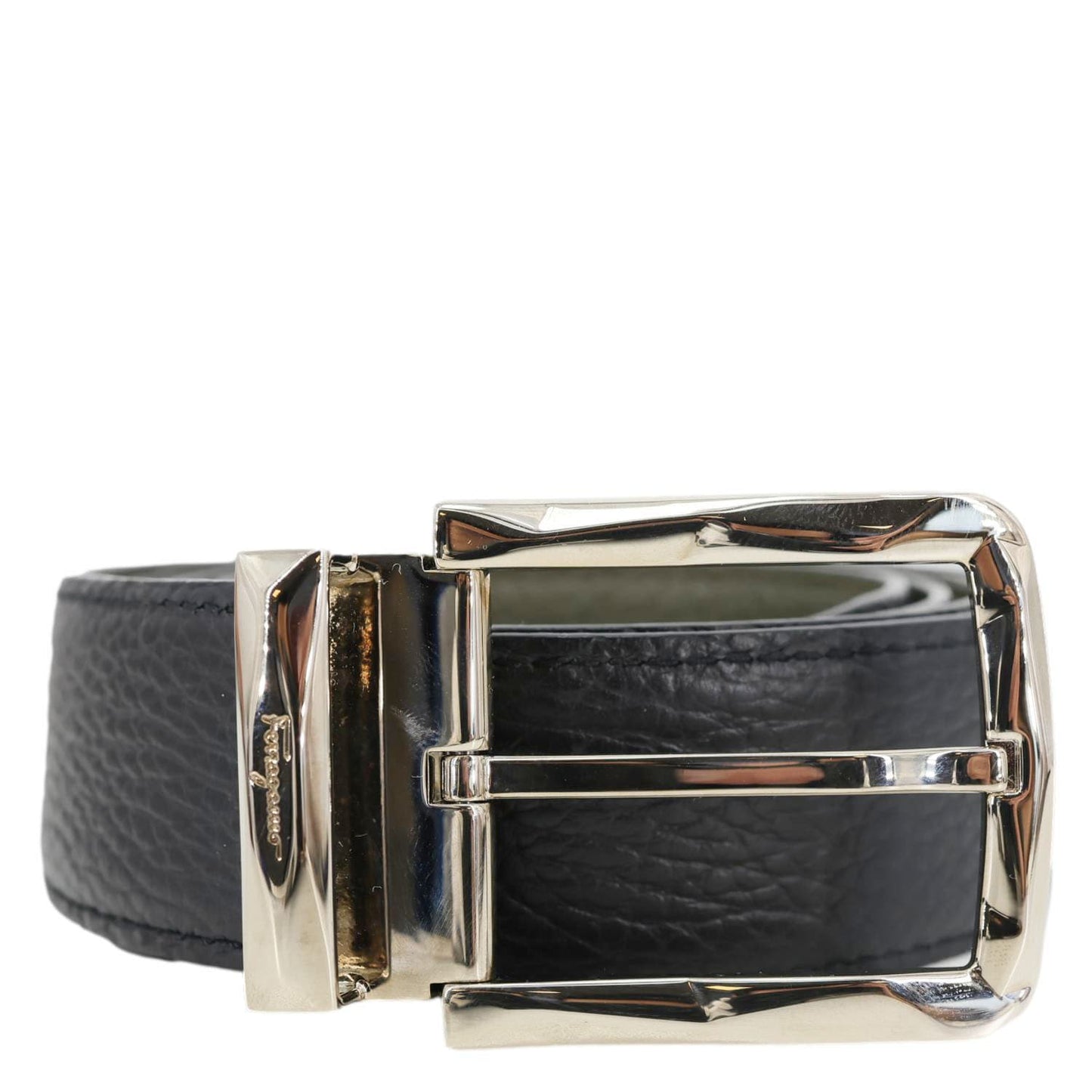 SALVATORE FERRAGAMO Textured Leather Belt Black