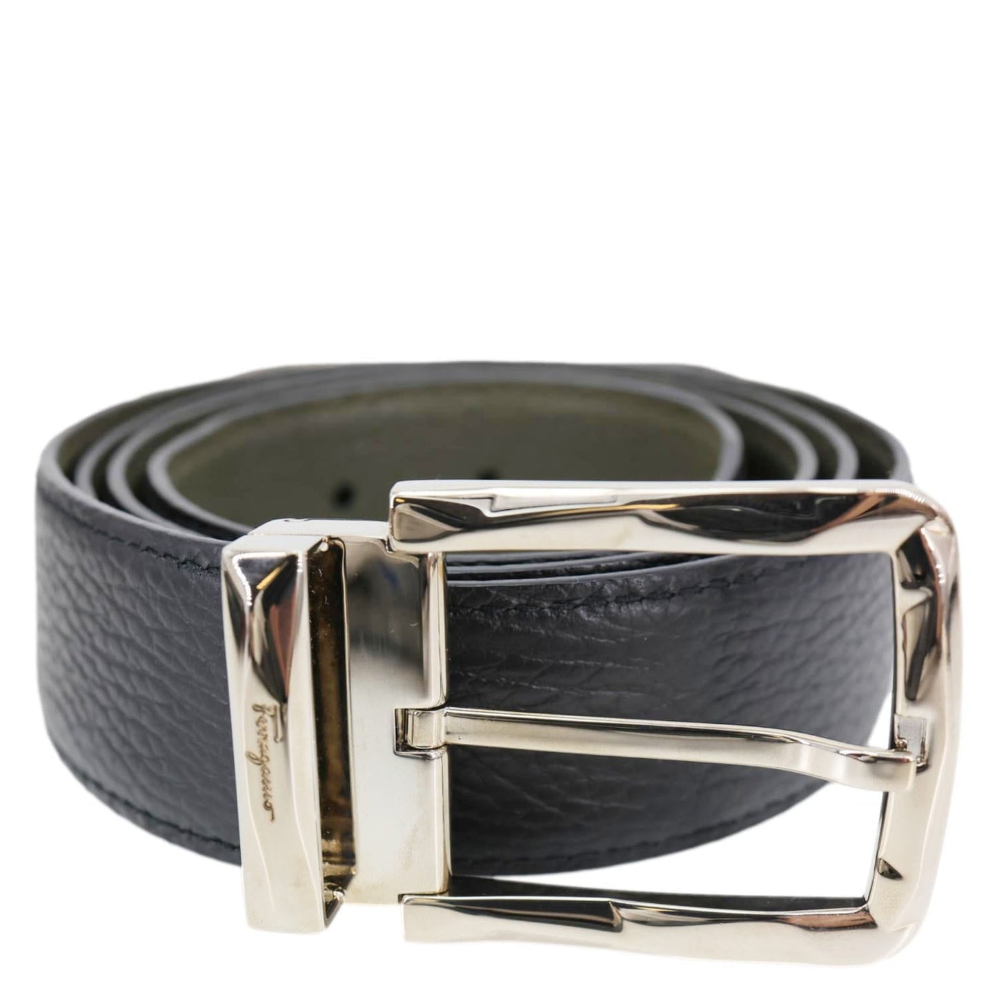 SALVATORE FERRAGAMO Textured Leather Belt Black