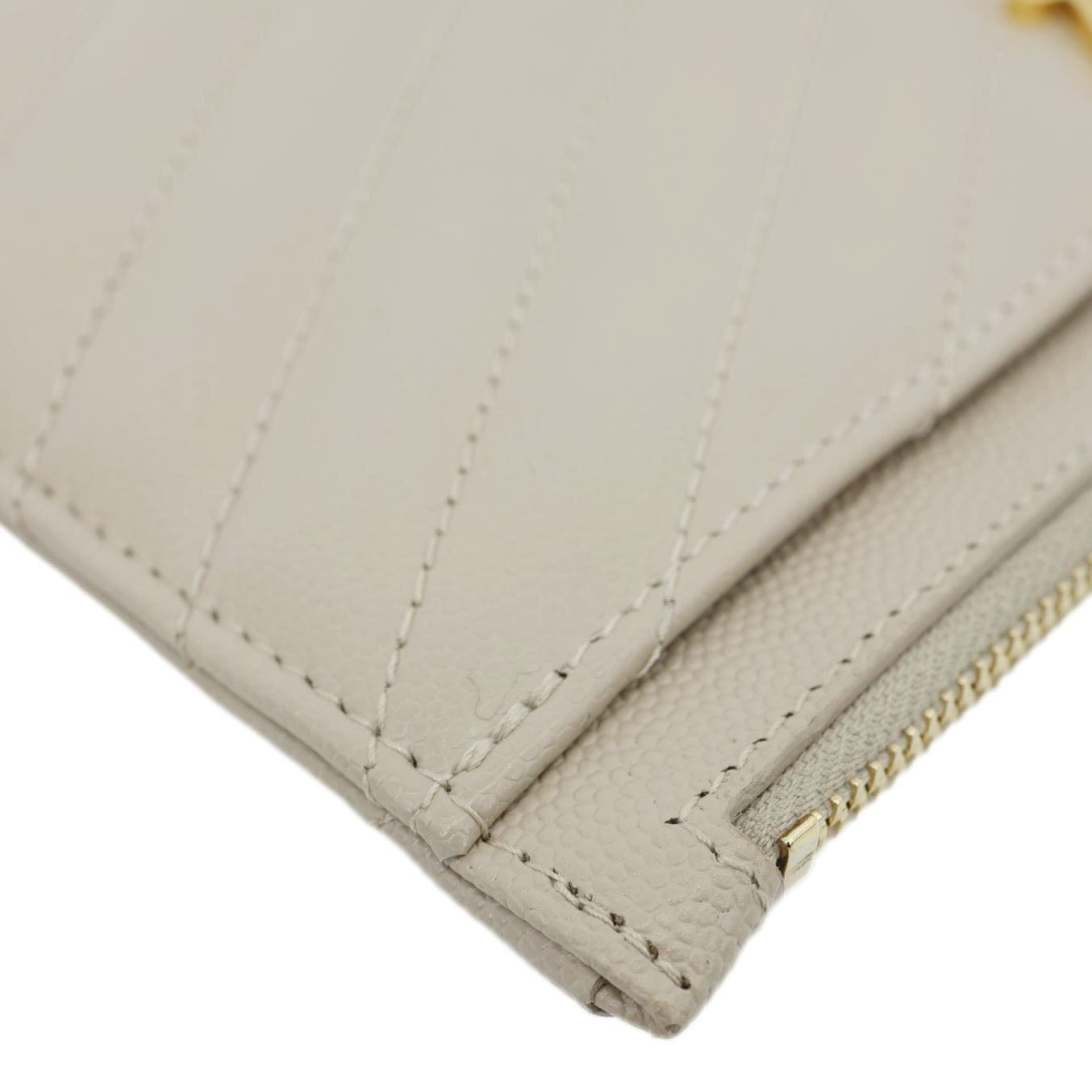 YVES SAINT LAURENT Monogram Bill Grain De Poudre Chevron Leather Zip Pouch Beige