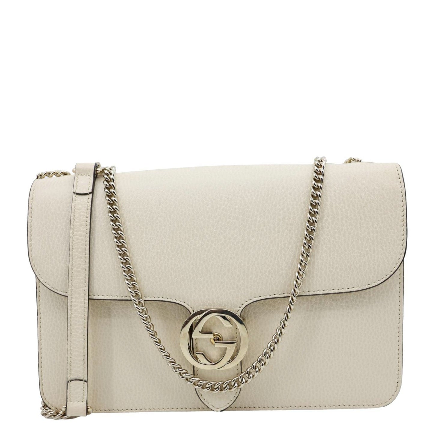 GUCCI Interlocking G Dollar Calfskin Top Handle Crossbody Bag Off White 510303