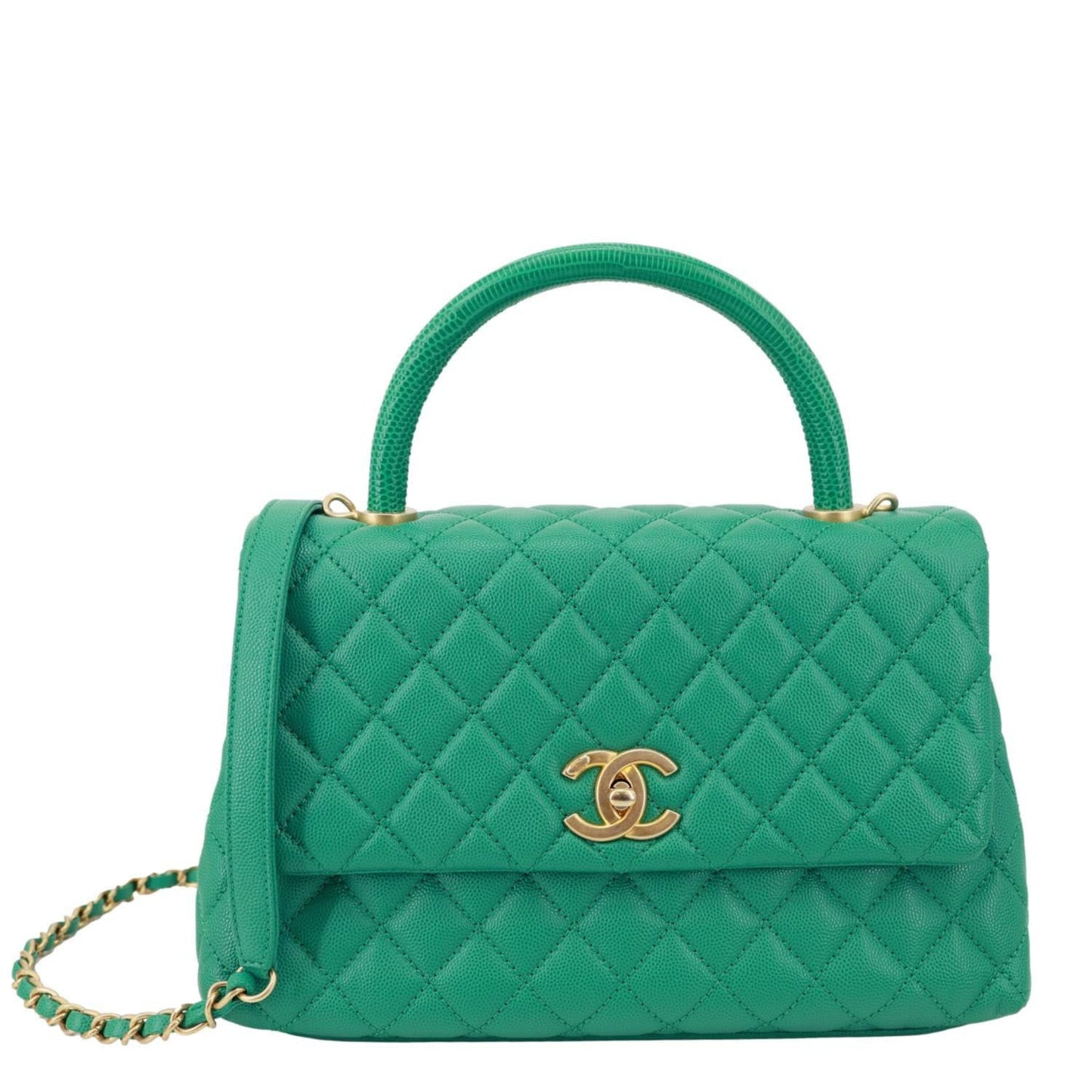 CHANEL Coco Handle Flap Small Quilted Caviar Leather Crossbody Bag Green