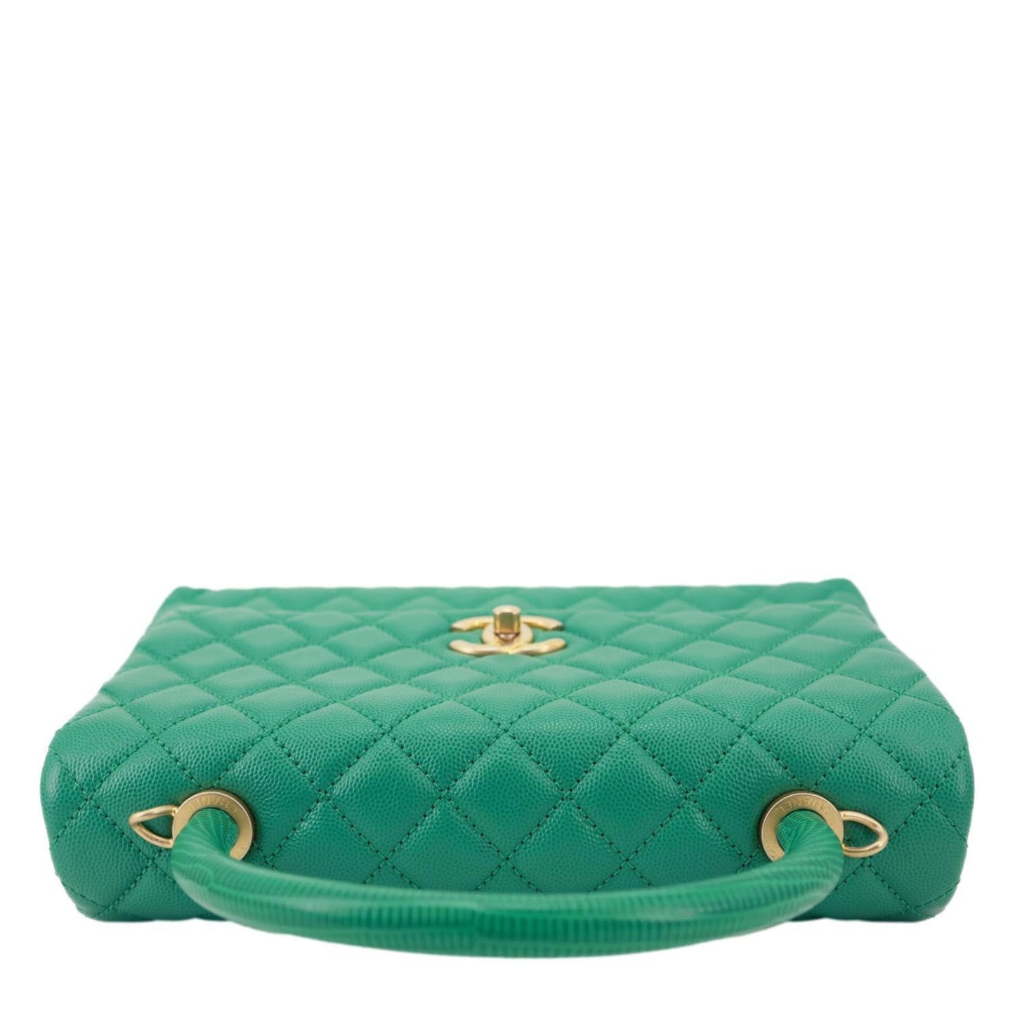 CHANEL Coco Handle Flap Small Quilted Caviar Leather Crossbody Bag Green