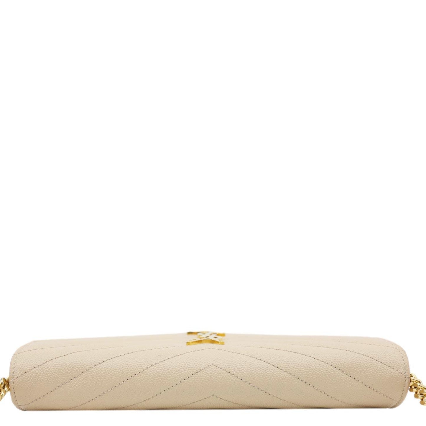 YVES SAINT LAURENT Envelope Grain De Poudre Chevron Leather Wallet On Chain Beige