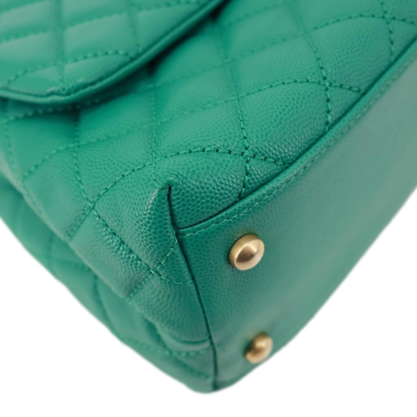CHANEL Coco Handle Flap Small Quilted Caviar Leather Crossbody Bag Green