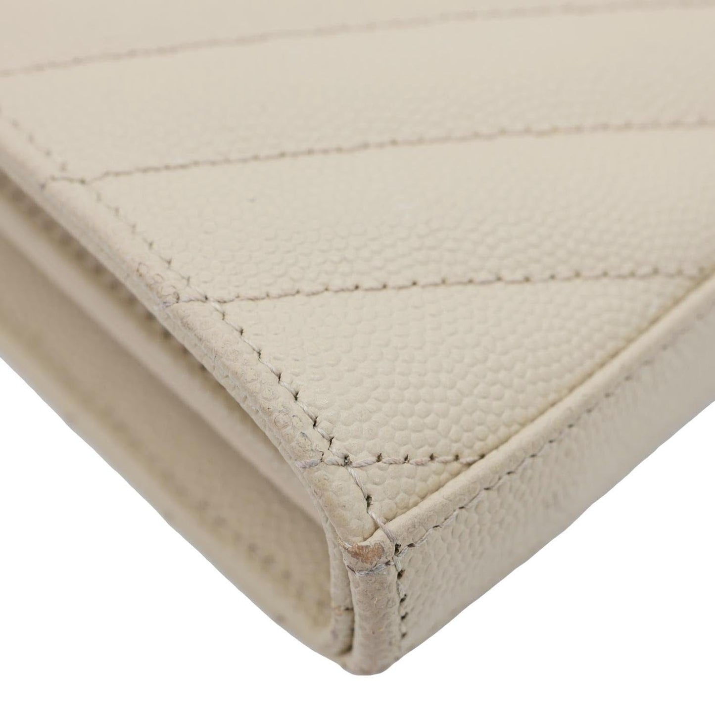 YVES SAINT LAURENT Envelope Grain De Poudre Chevron Leather Wallet On Chain Beige