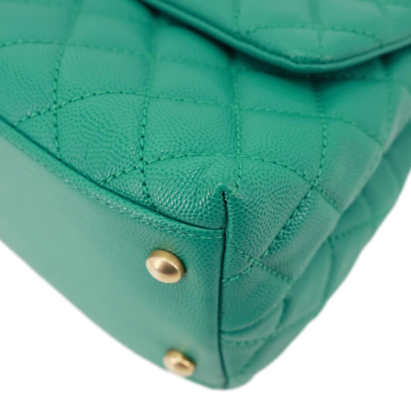 CHANEL Coco Handle Flap Small Quilted Caviar Leather Crossbody Bag Green