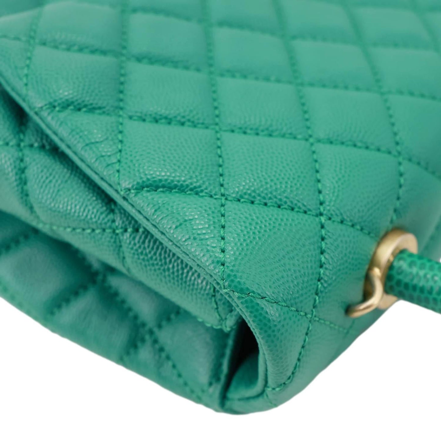 CHANEL Coco Handle Flap Small Quilted Caviar Leather Crossbody Bag Green