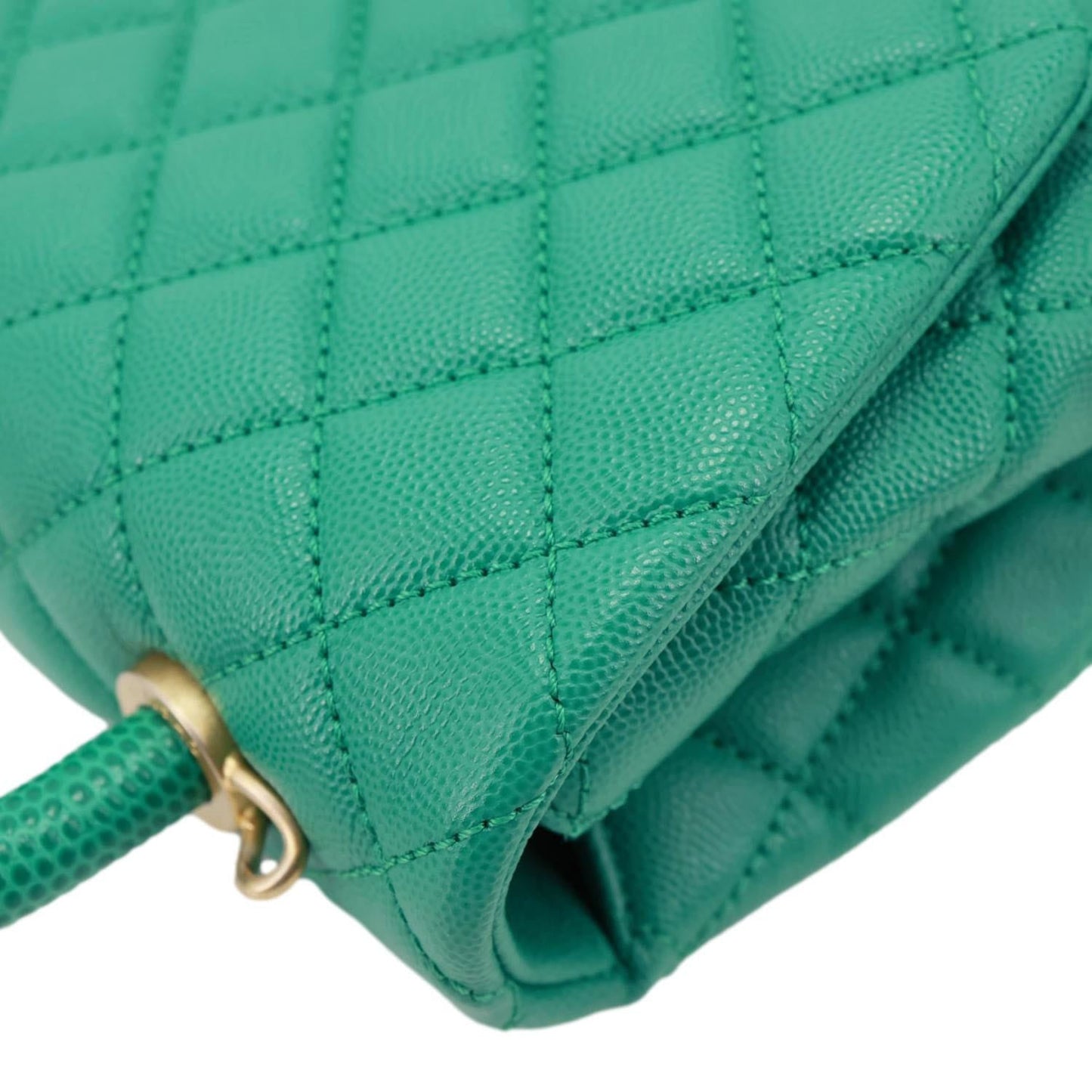 CHANEL Coco Handle Flap Small Quilted Caviar Leather Crossbody Bag Green