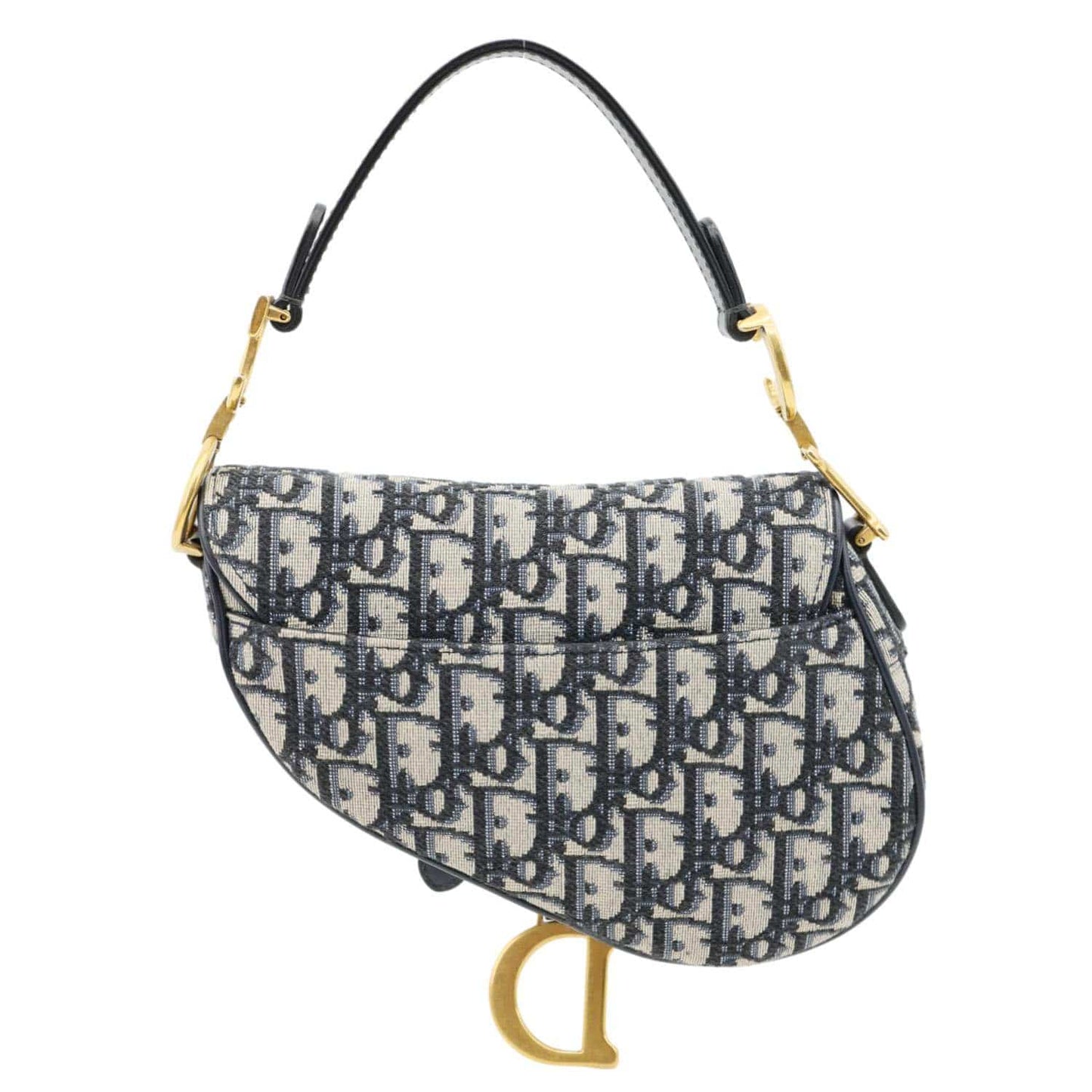 CHRISTIAN DIOR Saddle Oblique Jacquard Satchel Bag Navy Blue