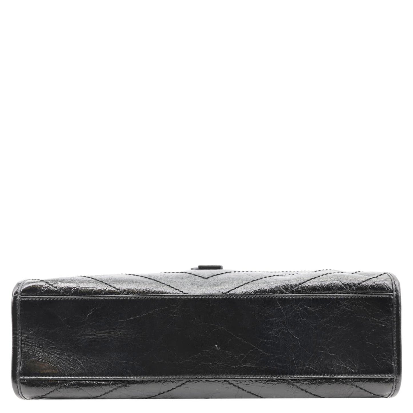 YVES SAINT LAURENT Niki  Crinkle Leather Shopper Tote Bag Black
