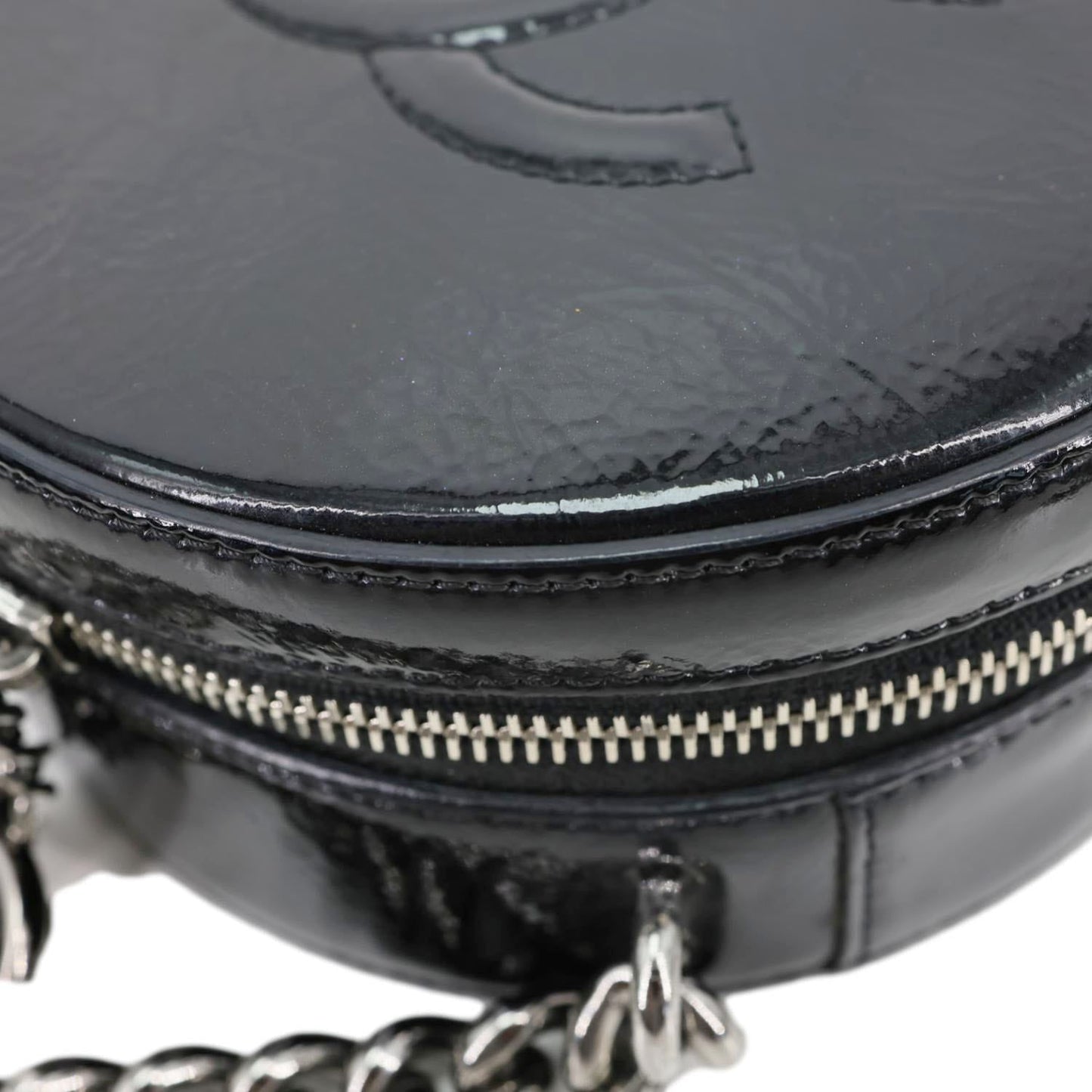CHANEL Round as Earth Patent Leather Crossbody Bag Black