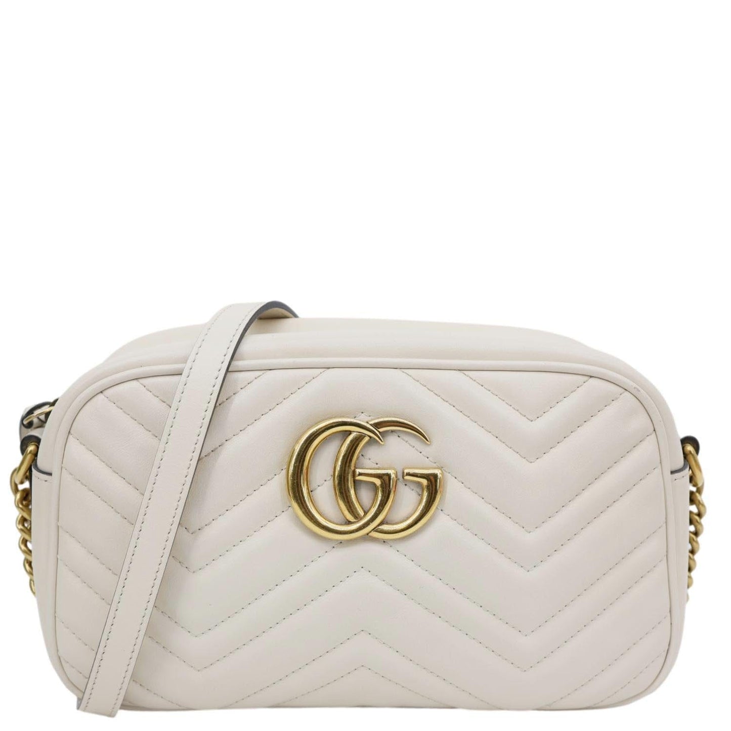 GUCCI GG Marmont Small Matelasse Chevron Leather Camera Bag White 447632