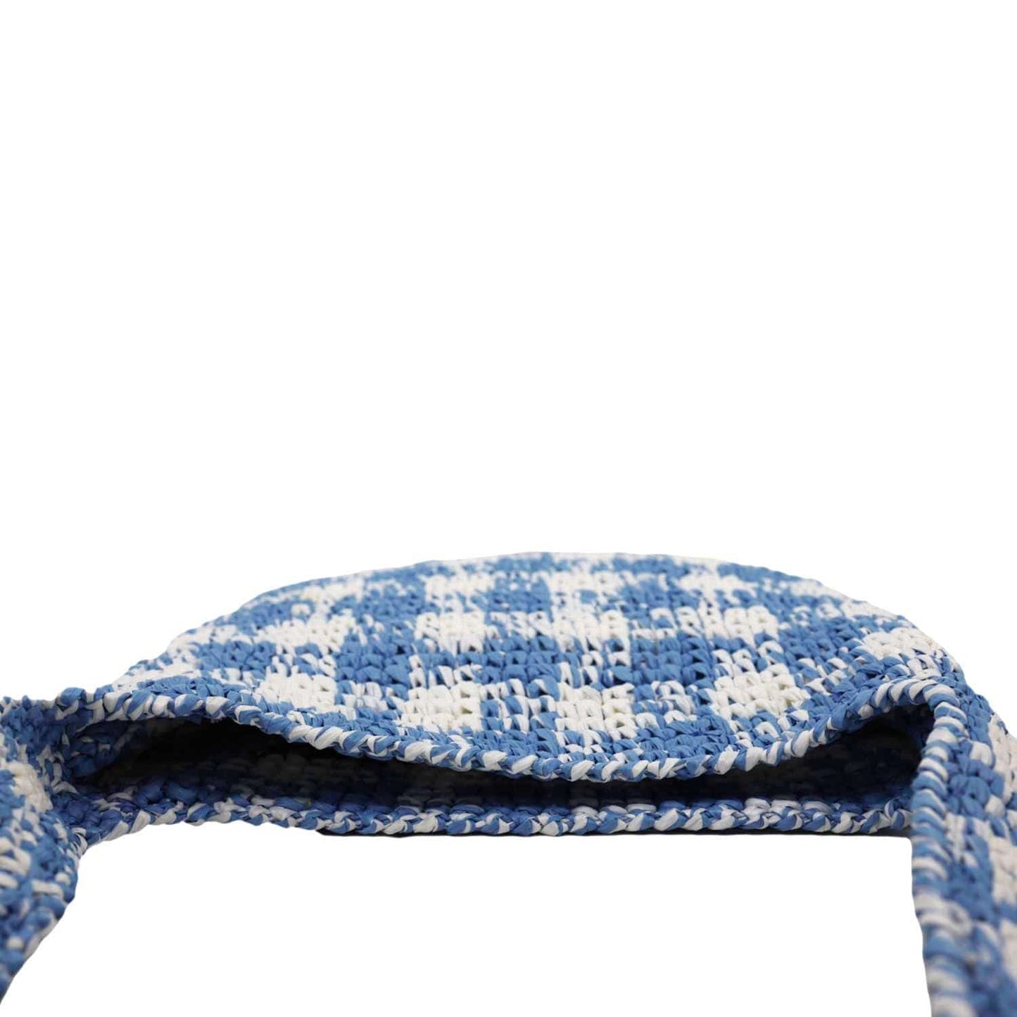 PRADA Embroidered Logo Yarn Crochet Tote Bag Blue