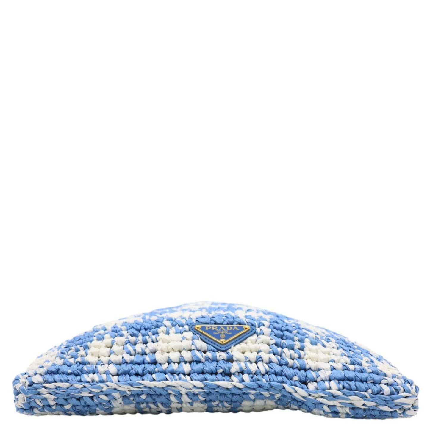 PRADA Embroidered Logo Yarn Crochet Tote Bag Blue