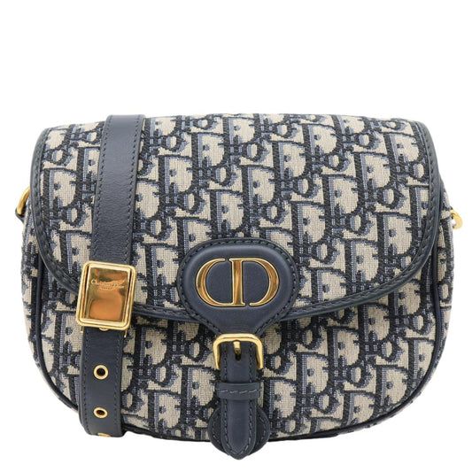 CHRISTIAN DIOR Bobby Medium Oblique Jacquard Canvas Crossbody Bag Navy Blue