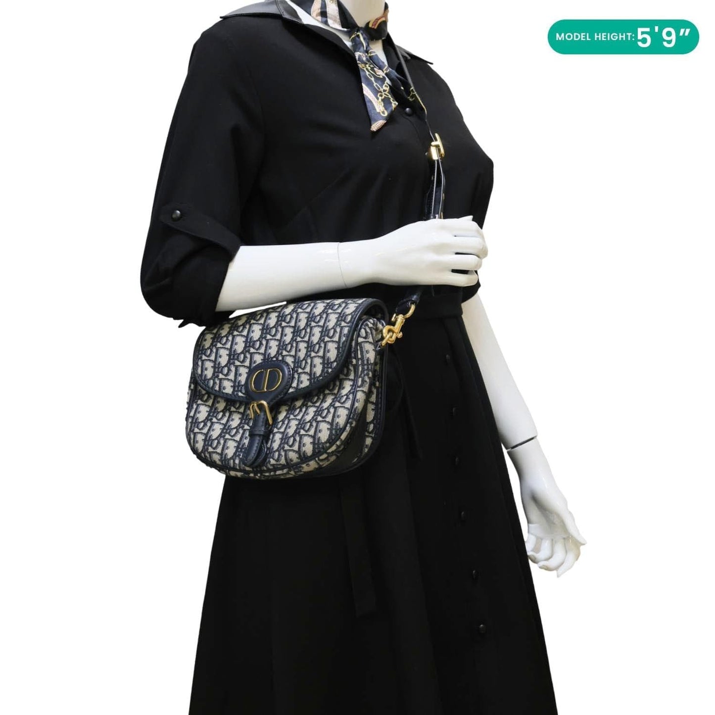 CHRISTIAN DIOR Bobby Medium Oblique Jacquard Canvas Crossbody Bag Navy Blue