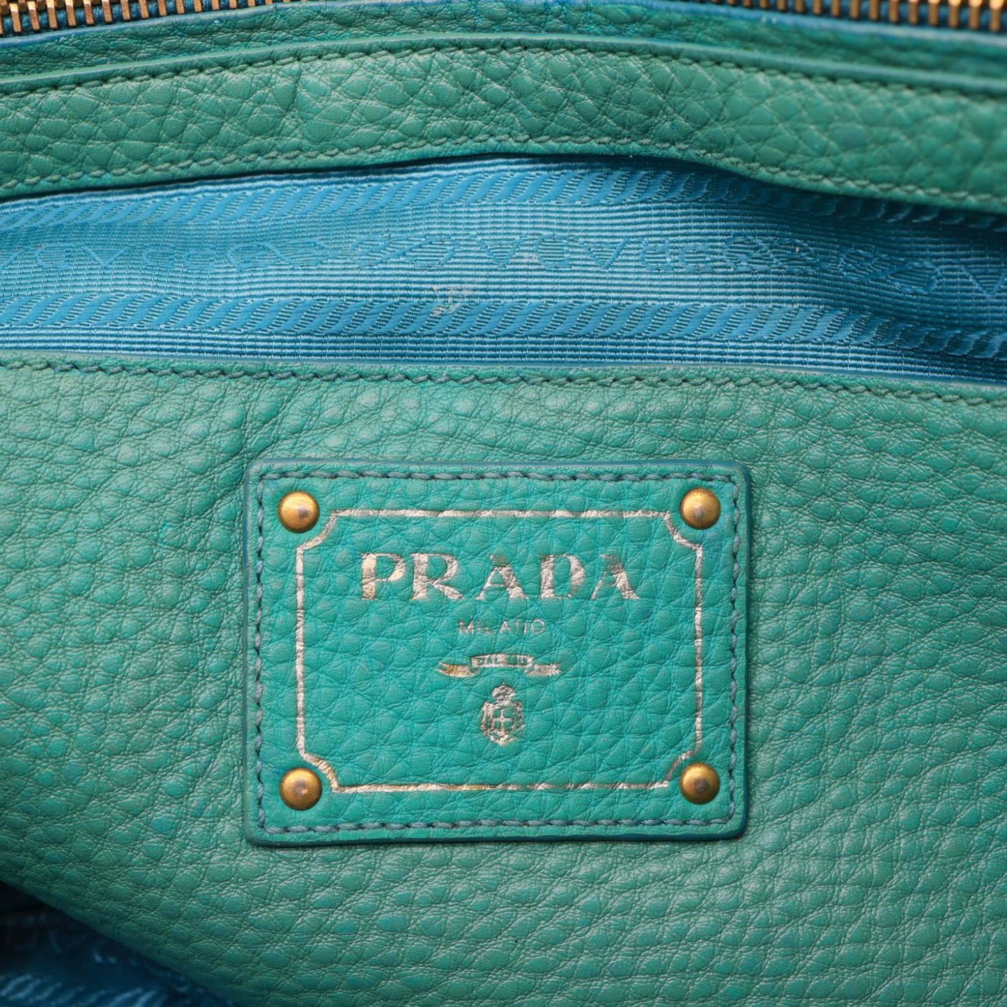 PRADA Vitello Daino Side Zip Leather Shopping Tote Bag Turquoise
