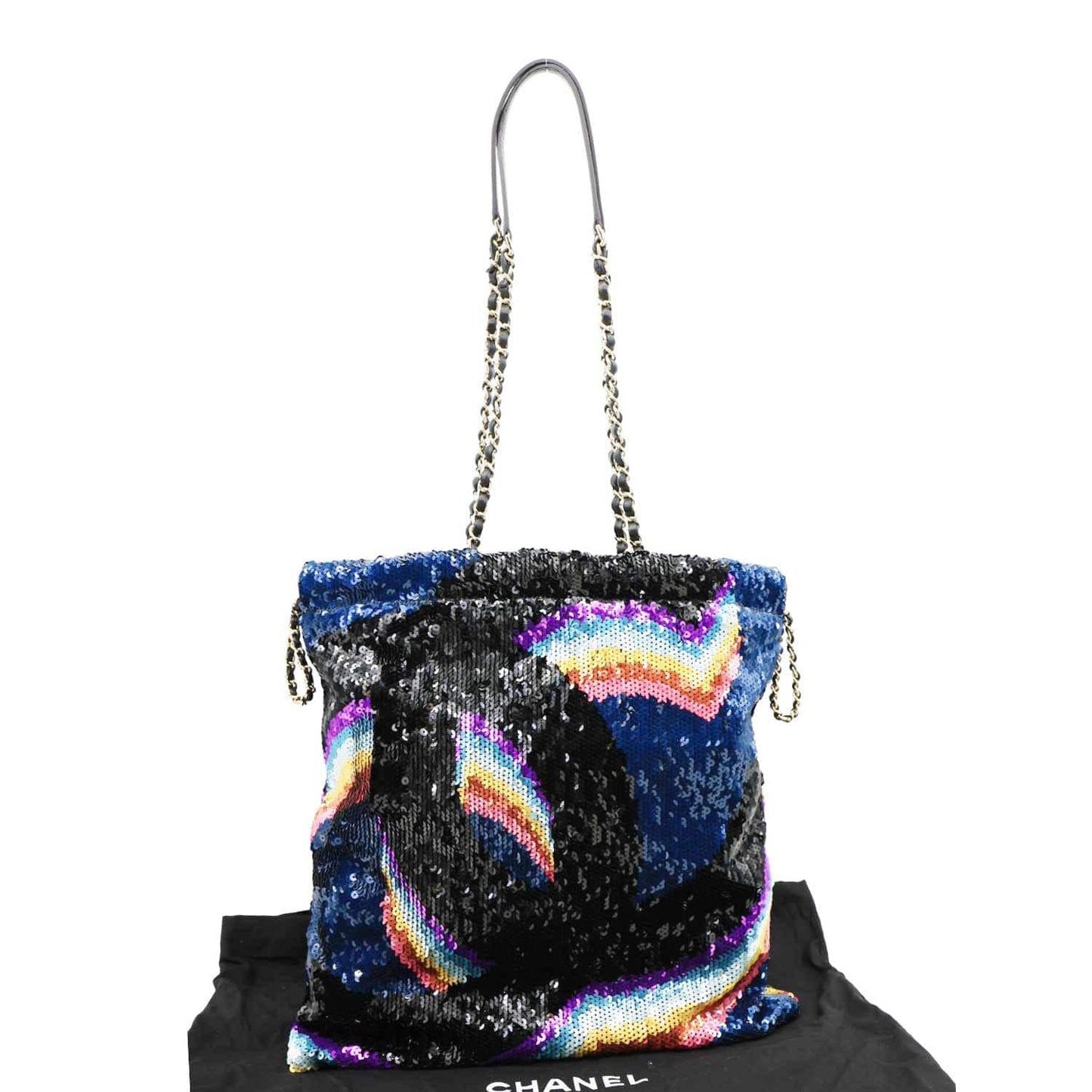CHANEL 2021 Sequin Drawstring Tote Bag Multicolor
