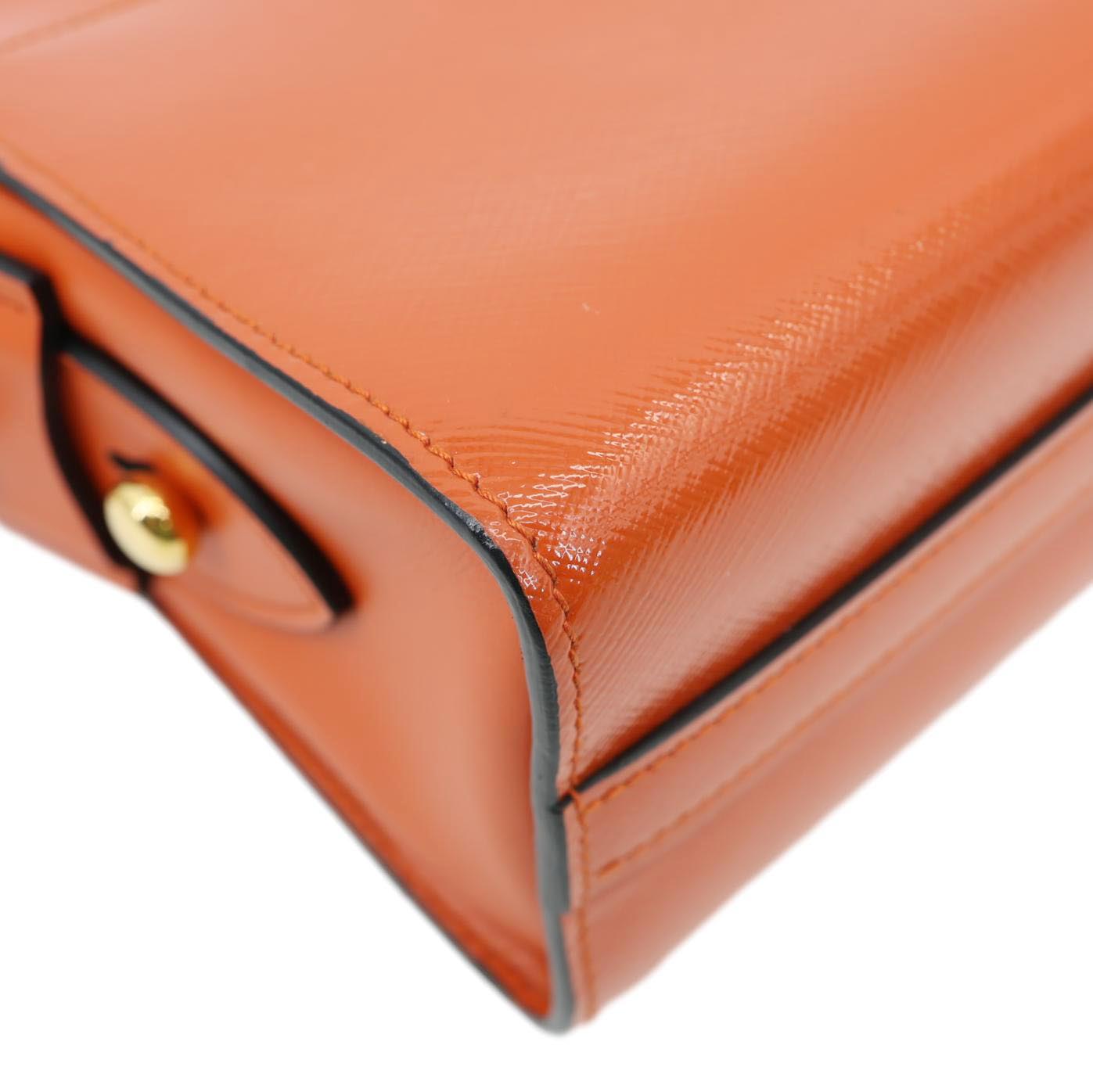 PRADA Esplanade Saffiano Vernice Leather Crossbody Bag Orange
