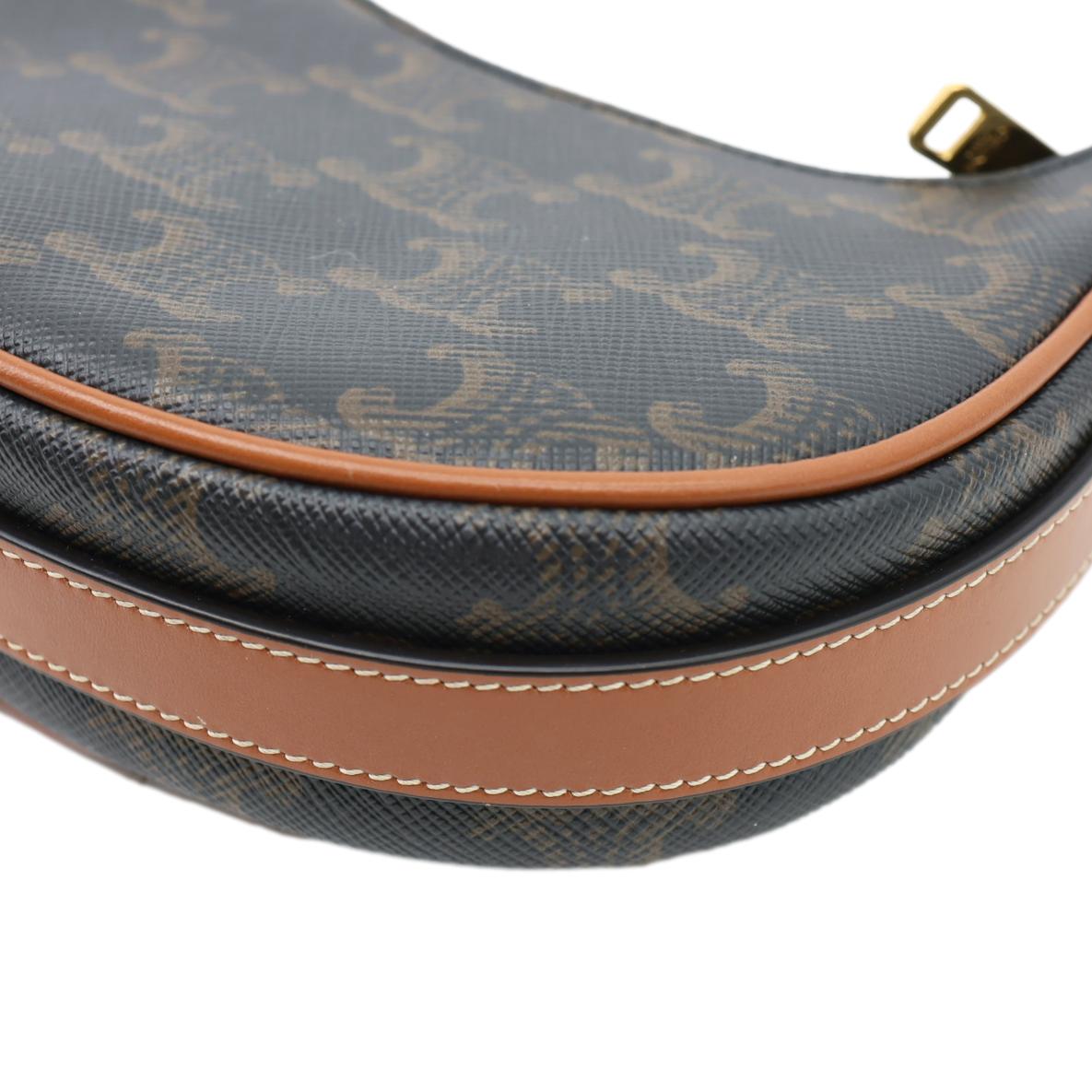 CELINE Ava Triomphe Canvas Calfskin Shoulder Bag Tan