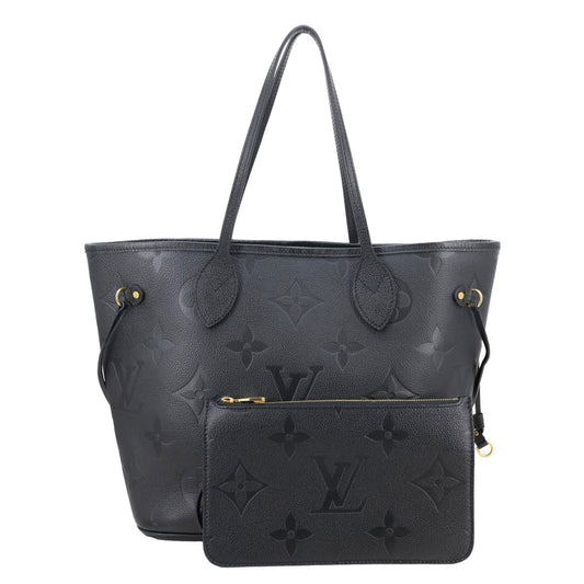 LOUIS VUITTON Neverfull MM Empreinte Leather Tote Shoulder Bag Black
