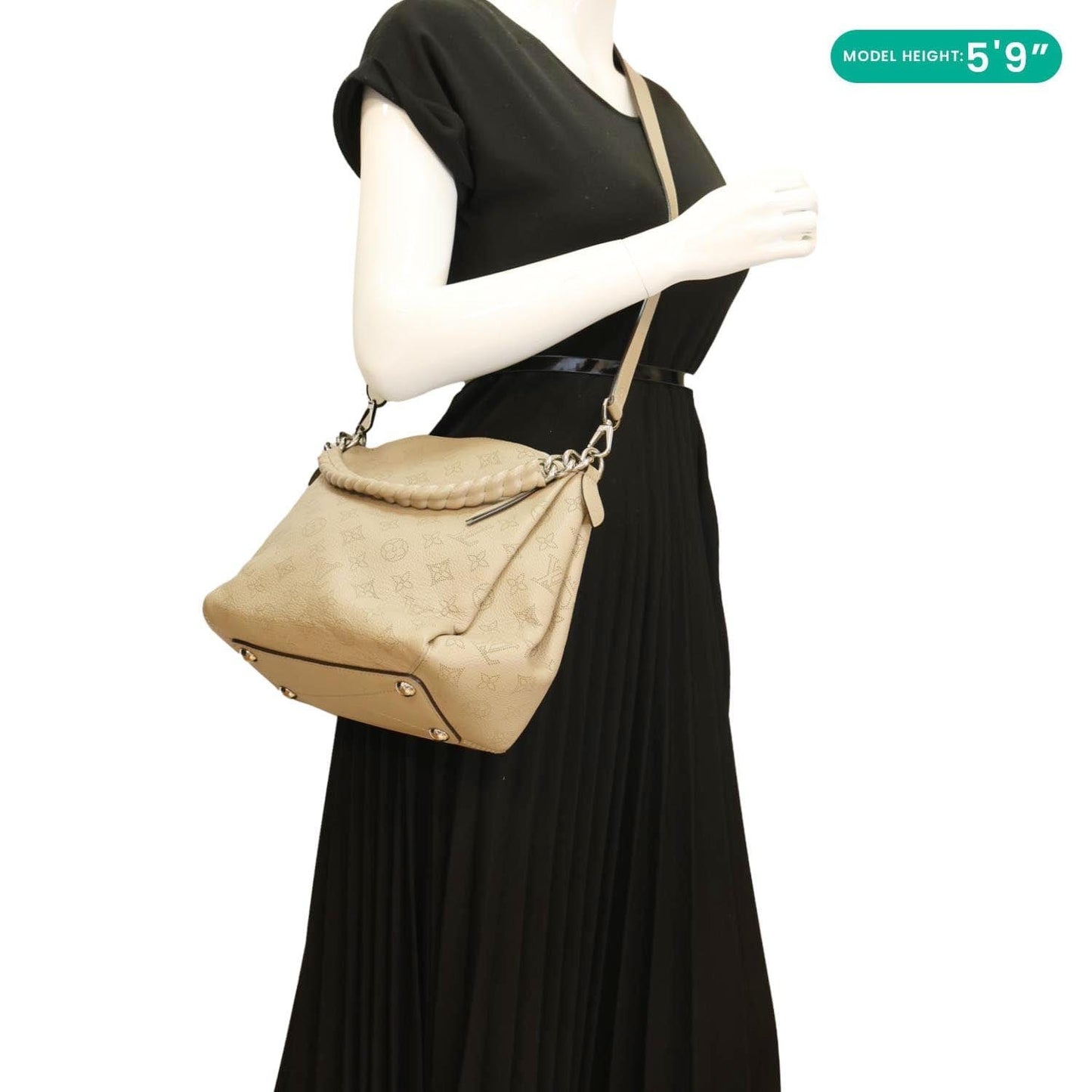 LOUIS VUITTON Babylone BB Mahina Leather Chain Shoulder Bag Galet