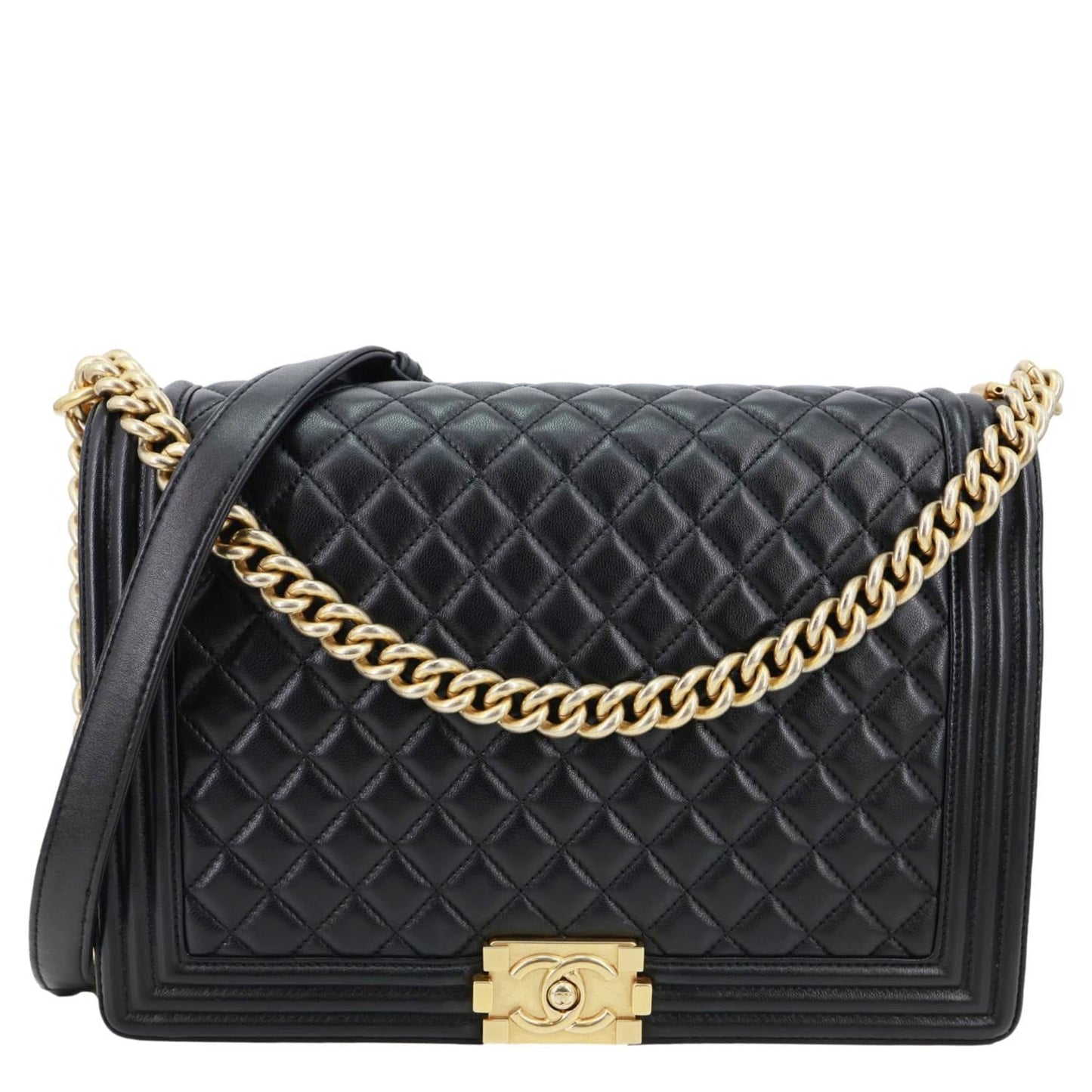 CHANEL Boy Flap Large Quilted Leather Crossbody Bag Black