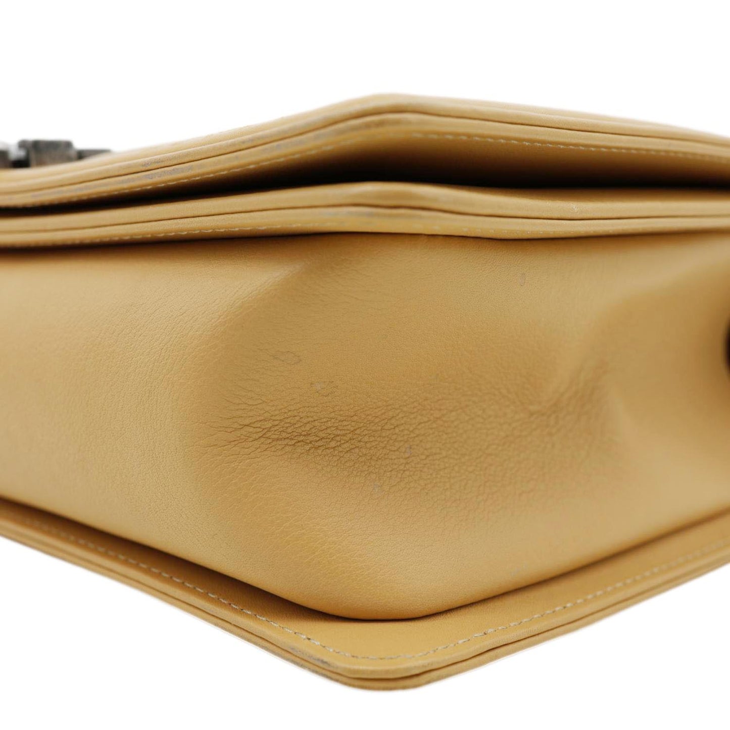 CHANEL Boy Flap Medium Chevron Calfskin Leather Chain Shoulder Bag Beige