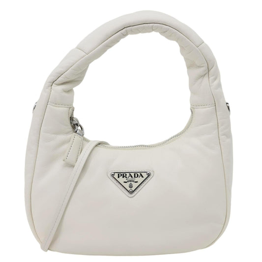 PRADA Padded Nappa Leather Hobo Bag White