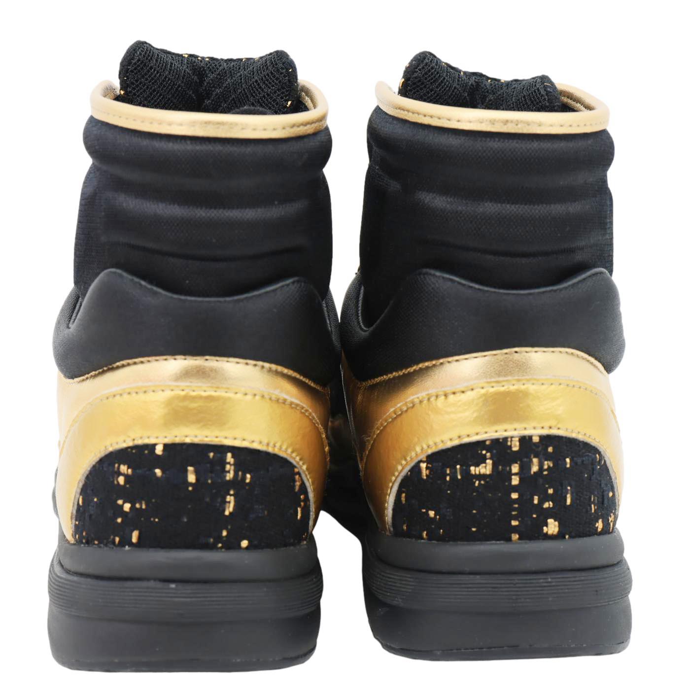 CHANEL CC Logo High Top Satin Lambskin Leather Sneakers Gold Size 36.5