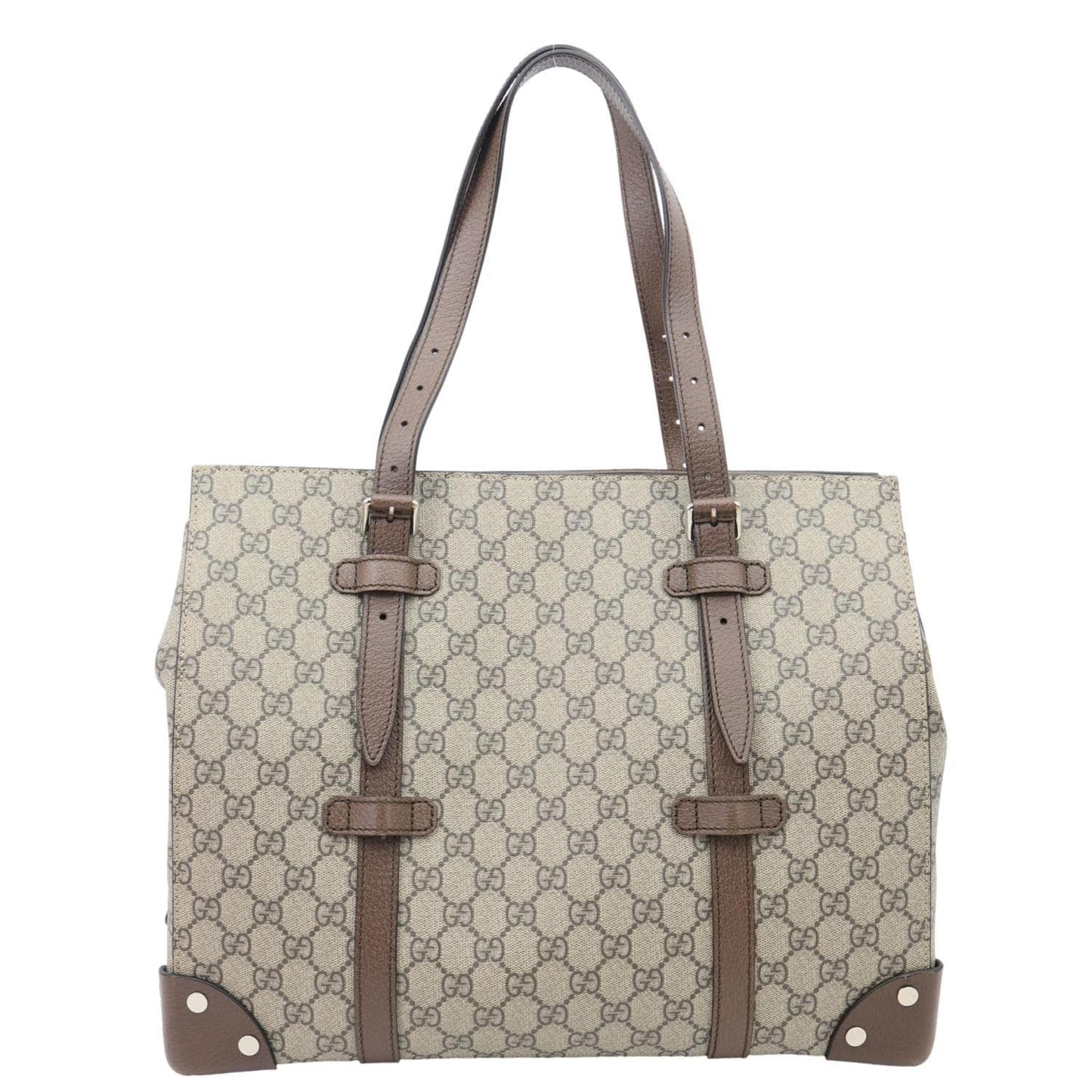 GUCCI Buckle GG Supreme Canvas Tote Shoulder Bag Beige 626356
