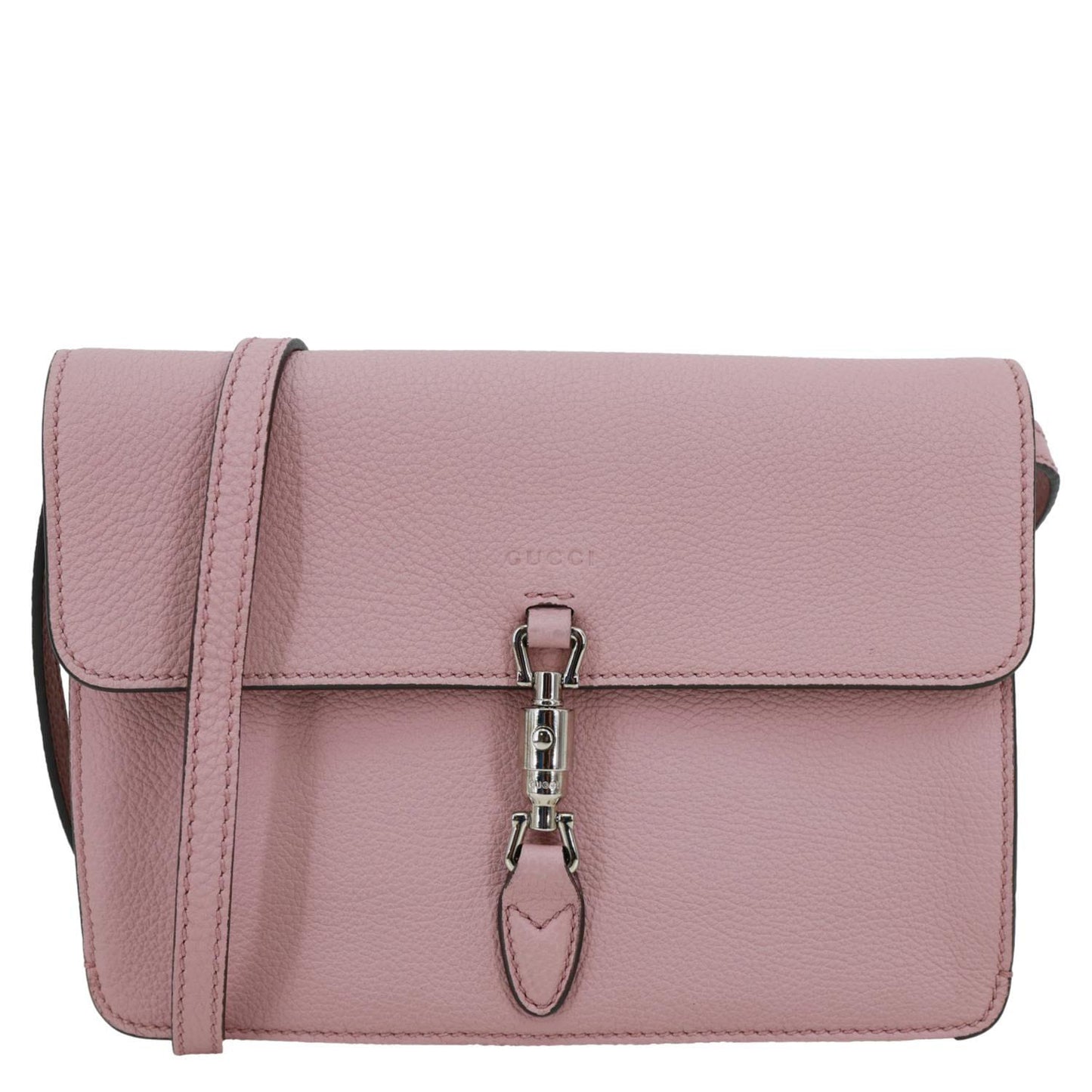 GUCCI Soft Jackie Flap Pebbled Leather Crossbody Bag Pink 364435