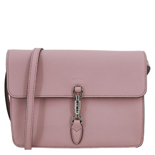 GUCCI Soft Jackie Flap Pebbled Leather Crossbody Bag Pink 364435