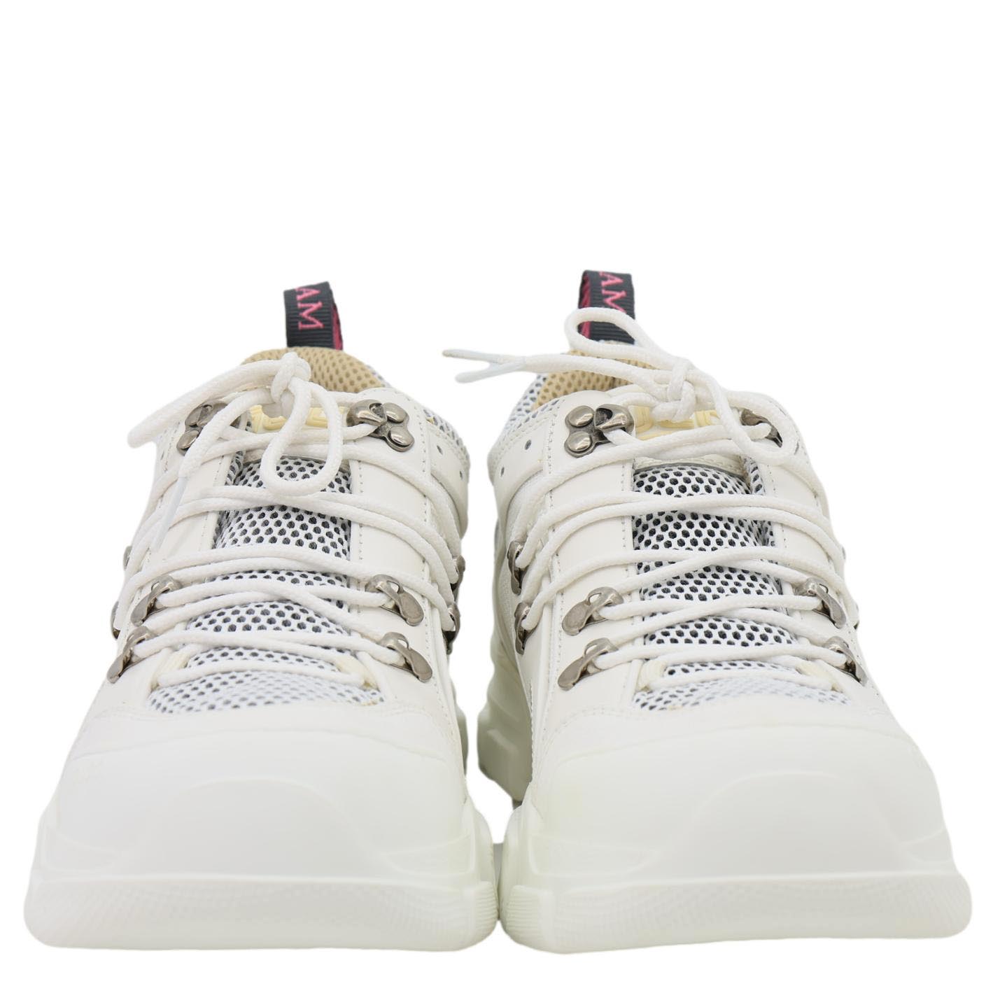 GUCCI Flashtrek Crystals Mesh Leather Sneakers White Size 10.5
