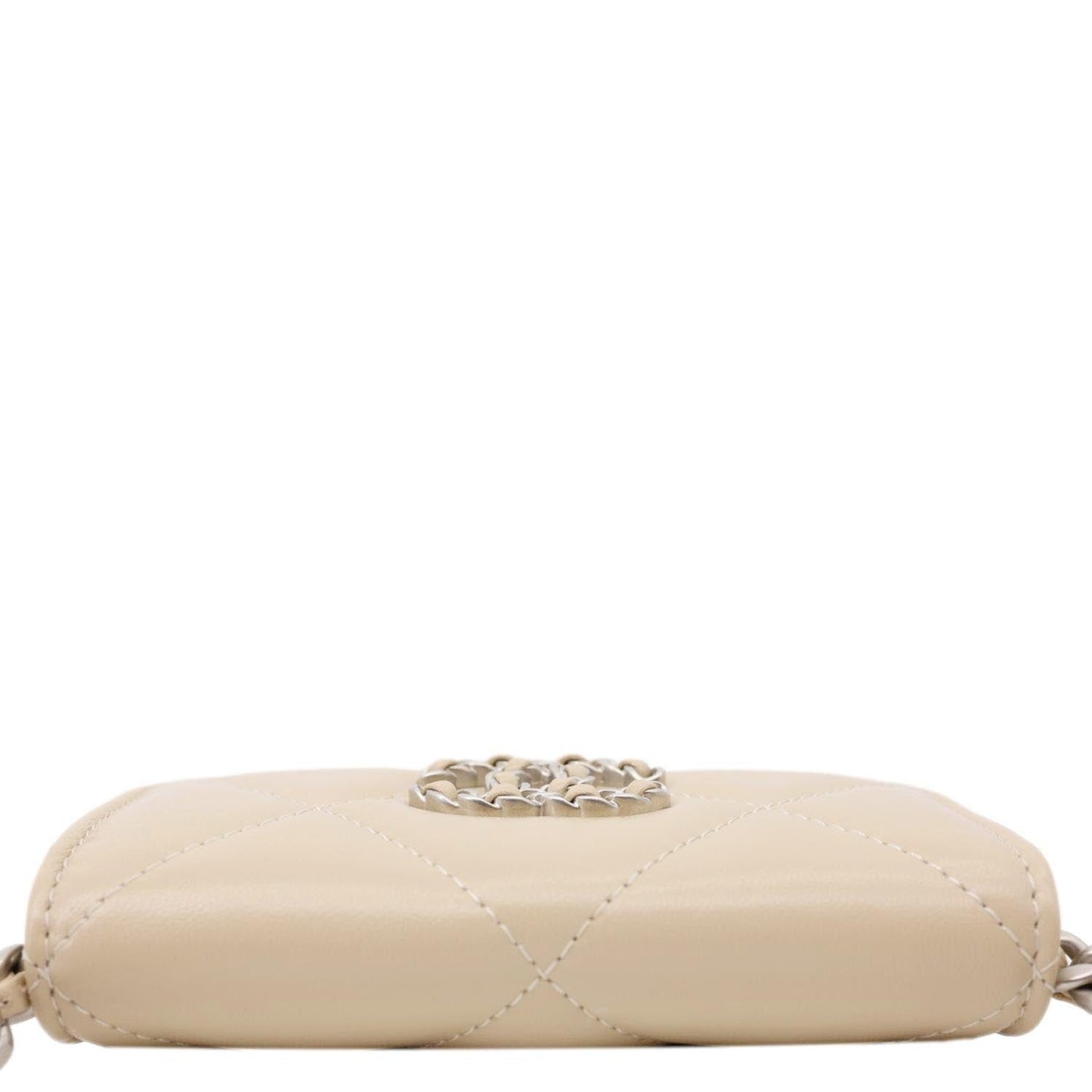 CHANEL 19 Flap Coin Purse Quilted Leather Chain Shoulder Bag Cream