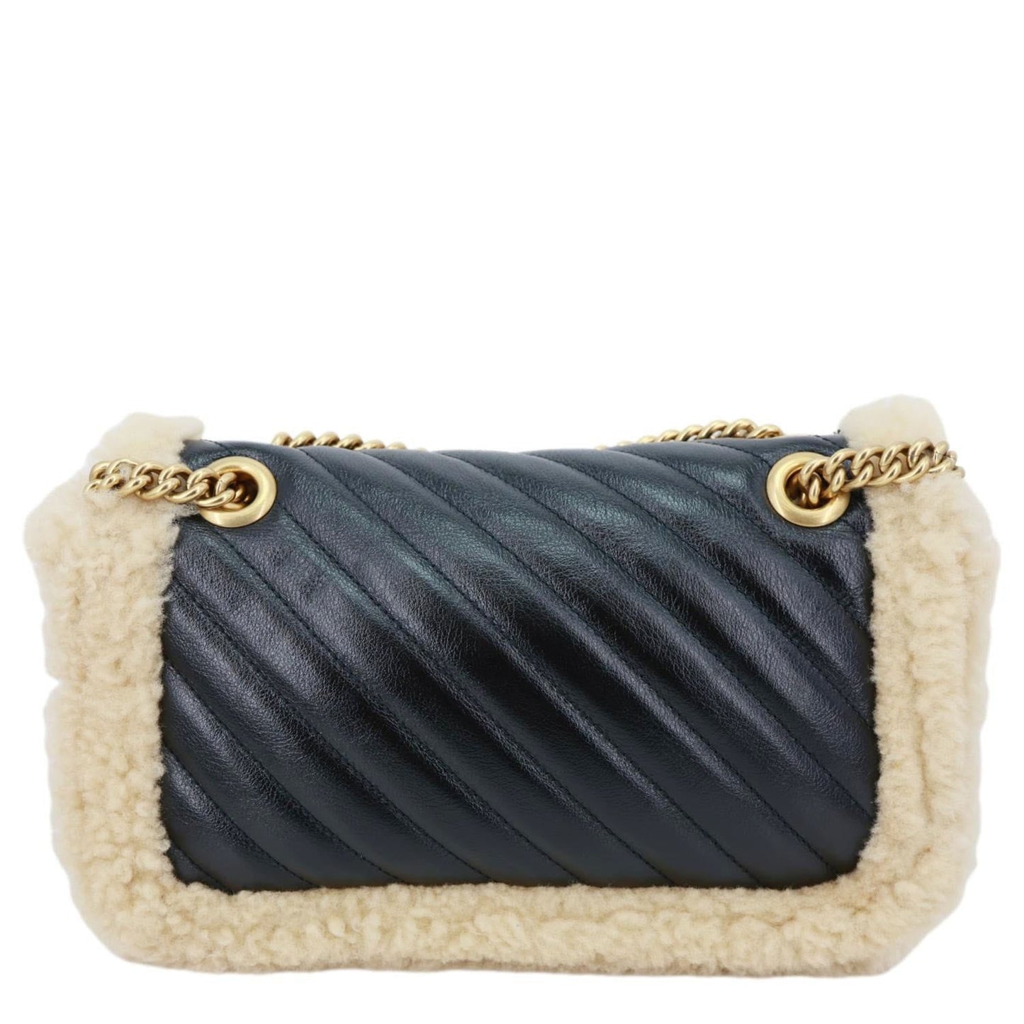GUCCI GG Marmont Small Diagonal Wool Matelasse Calfskin Leather Shoulder Bag Black 443497