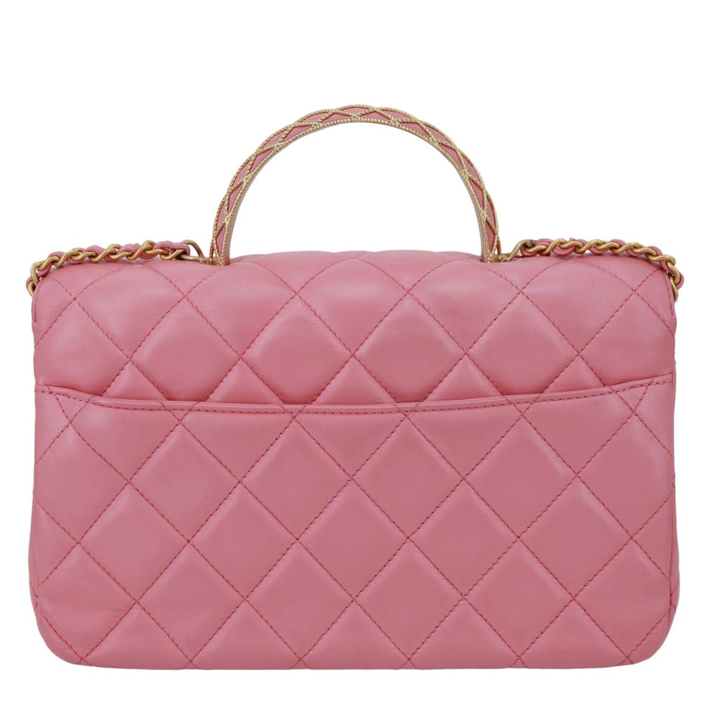 CHANEL Top Handle WOC Quilted Lambskin Leather Wallet On Chain Shoulder Bag Pink