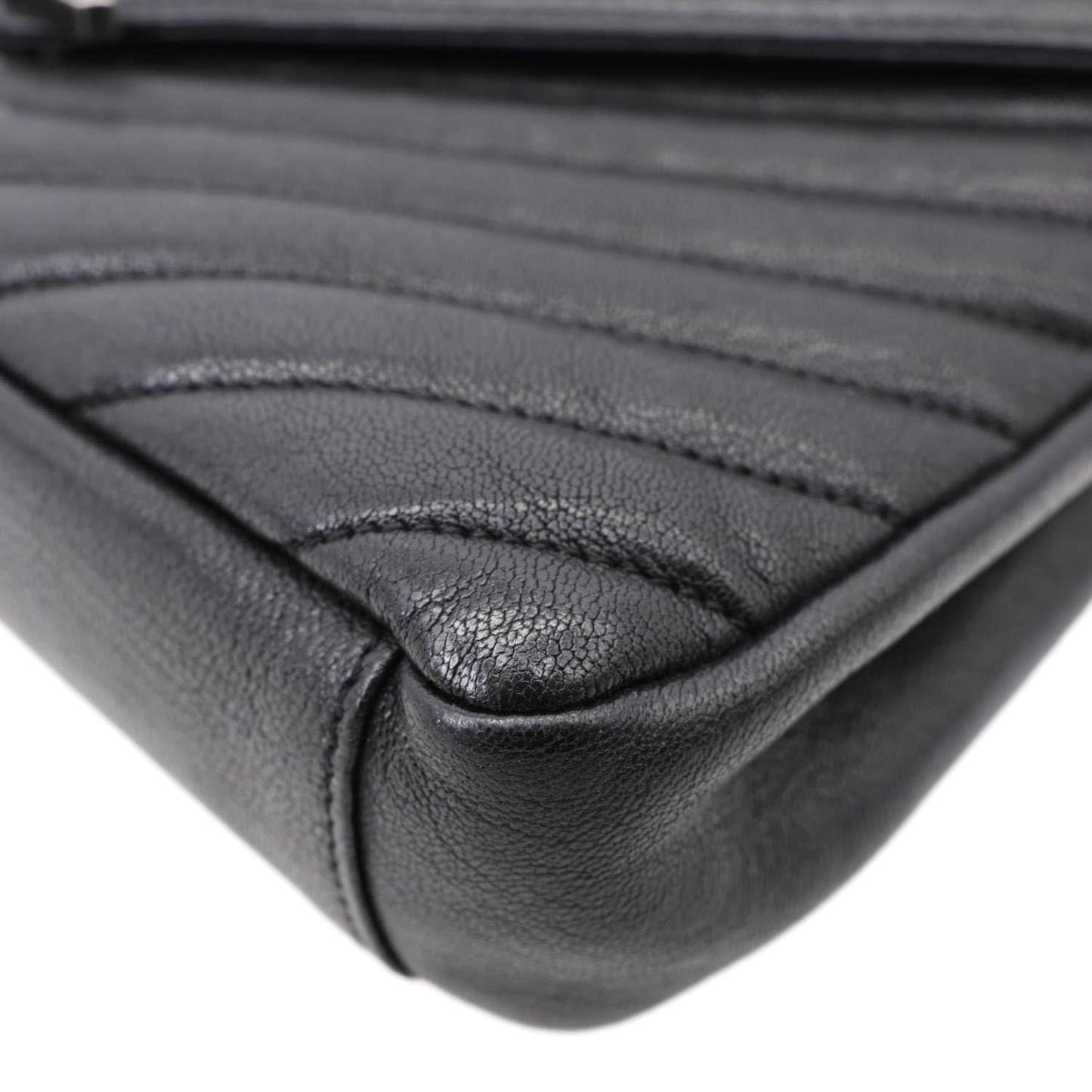 YVES SAINT LAURENT College Medium Monogram Chevron Leather Crossbody Bag Black