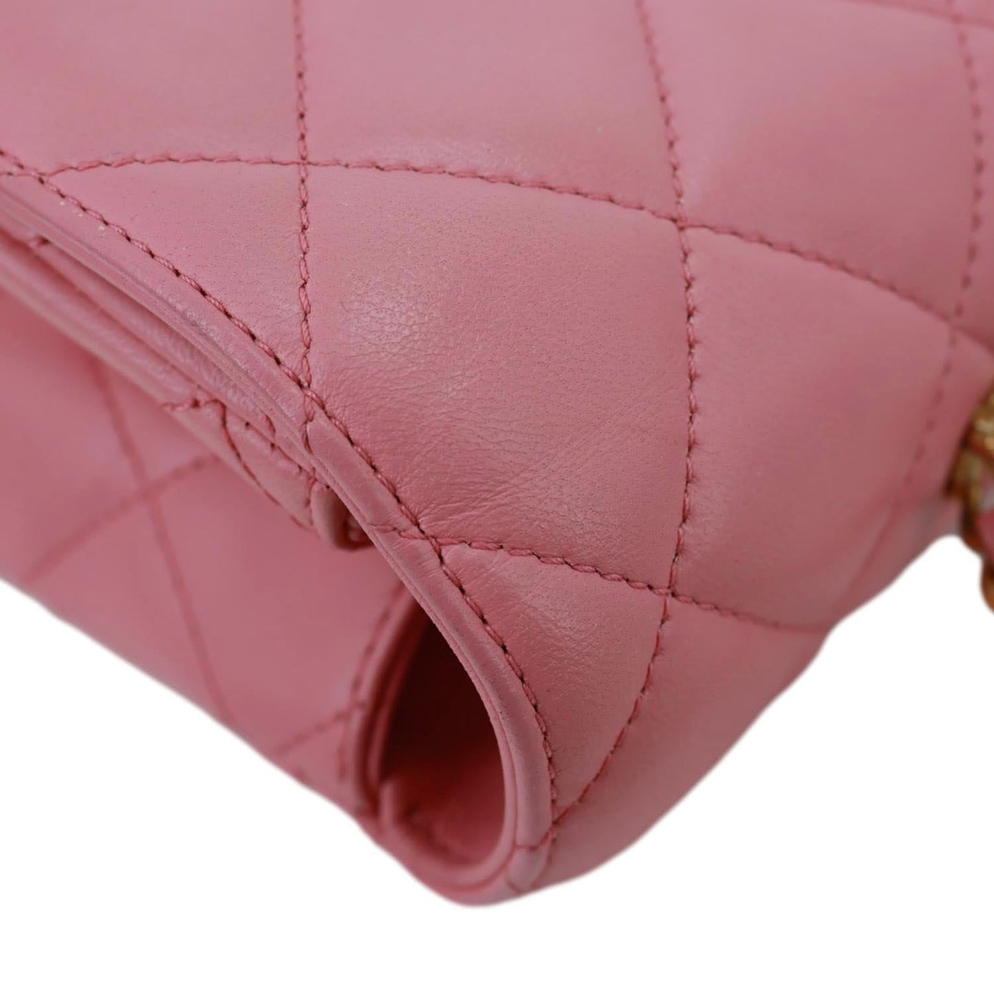 CHANEL Top Handle WOC Quilted Lambskin Leather Wallet On Chain Shoulder Bag Pink