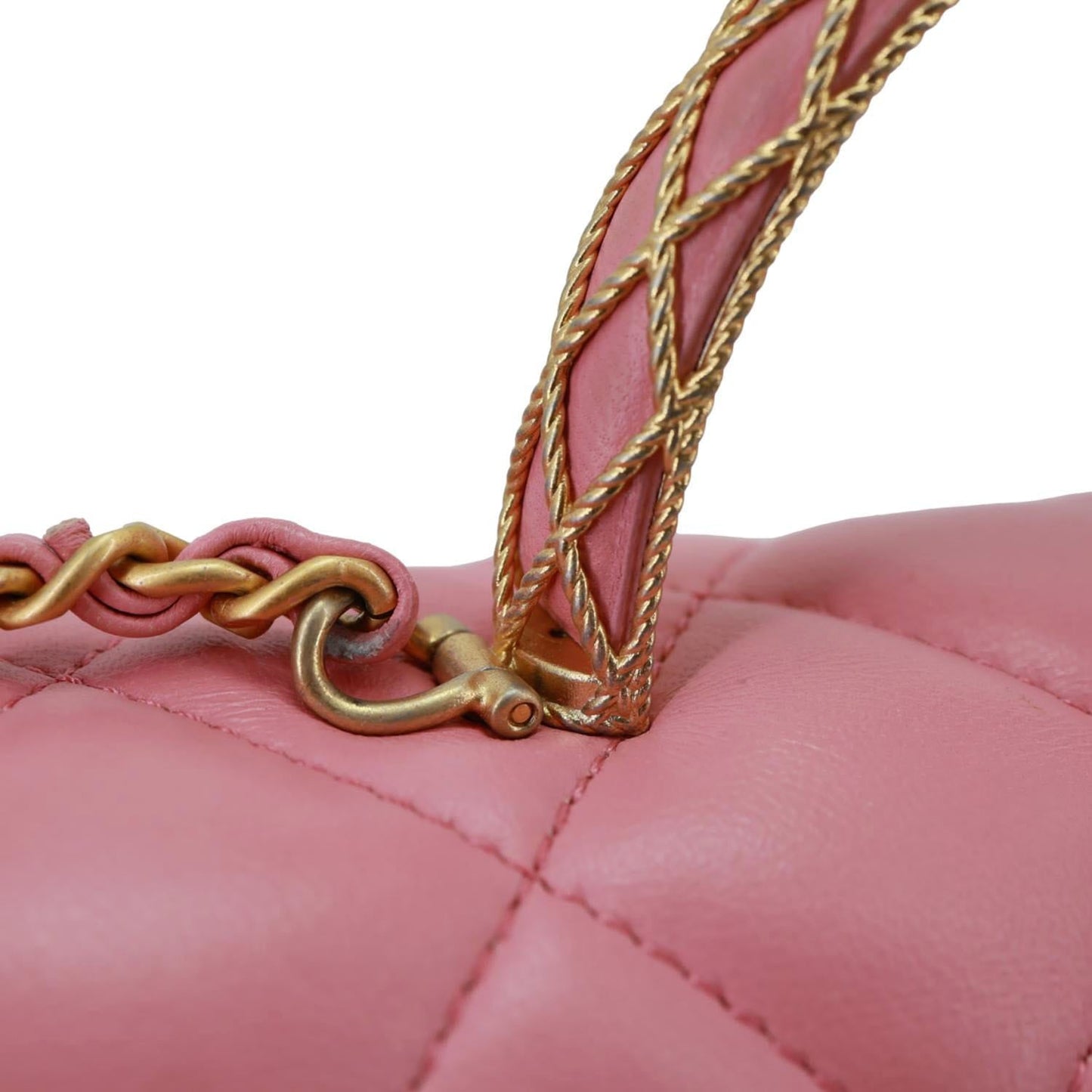 CHANEL Top Handle WOC Quilted Lambskin Leather Wallet On Chain Shoulder Bag Pink