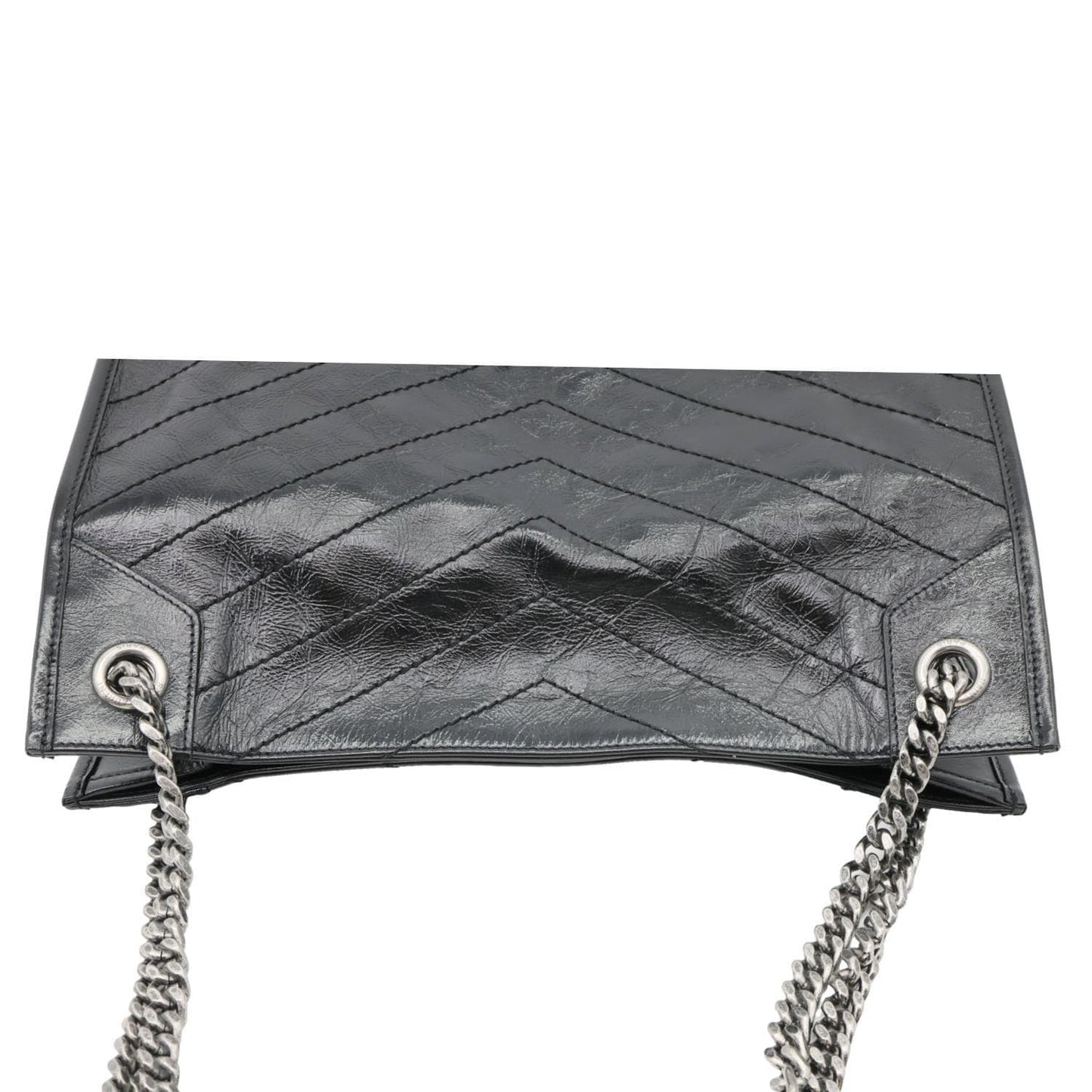 YVES SAINT LAURENT Niki Medium Crinkled Leather Shopping Tote Bag Black