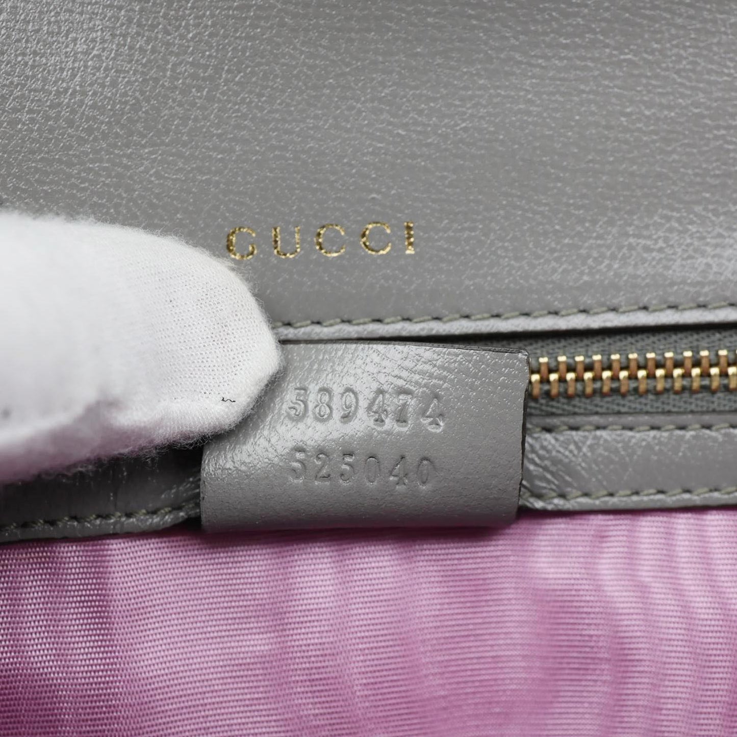GUCCI GG Ring Leather Shoulder Bag Light Grey 589474