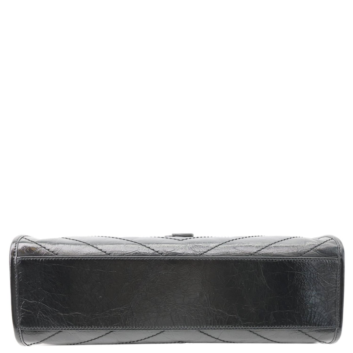 YVES SAINT LAURENT Niki Medium Crinkled Leather Shopping Tote Bag Black