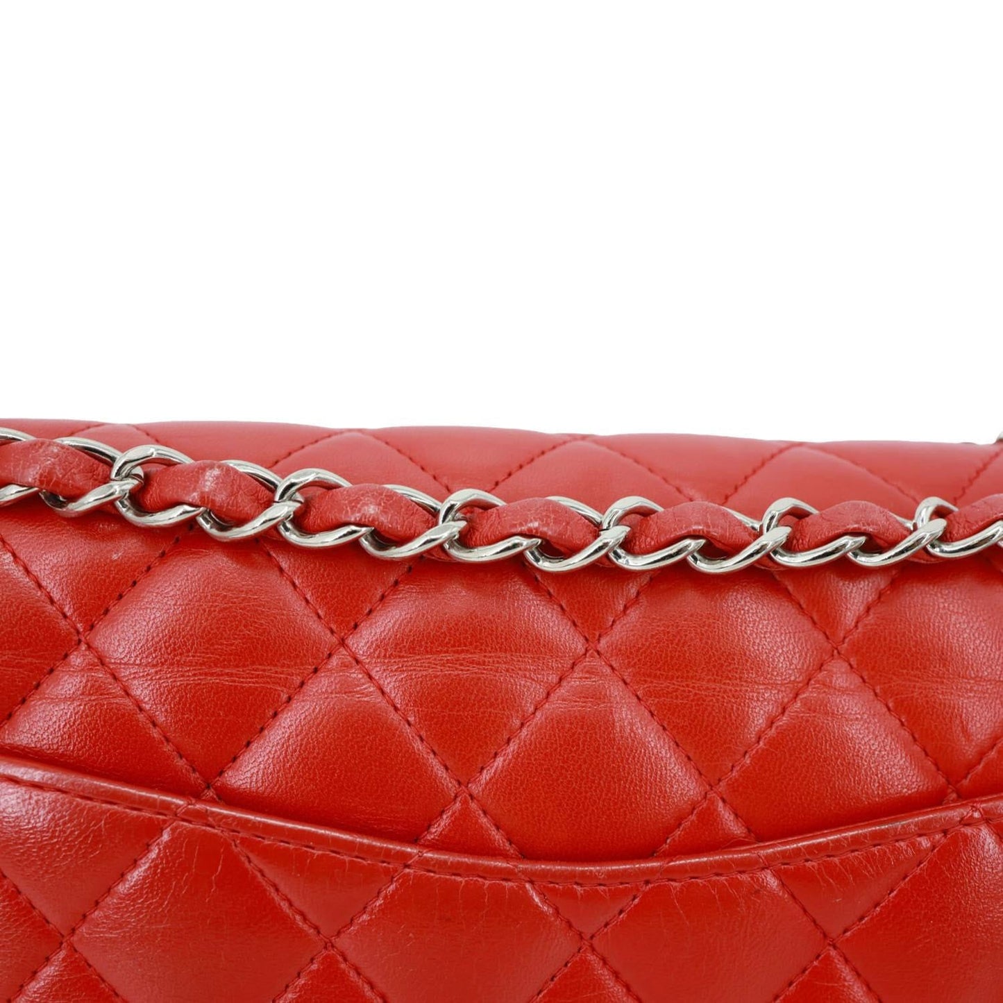 CHANEL Classic Double Flap Medium Quilted Lambskin Leather Shoulder Bag Red