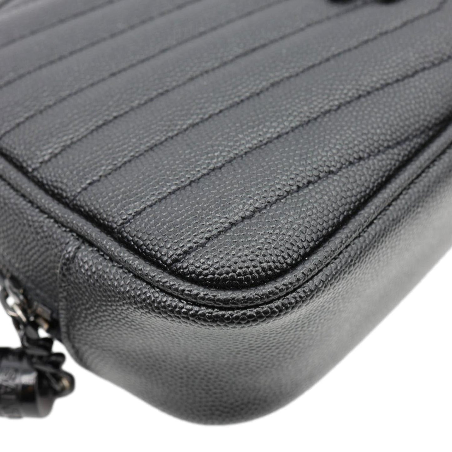 YVES SAINT LAURENT Lou Chevron Leather Camera Bag Black