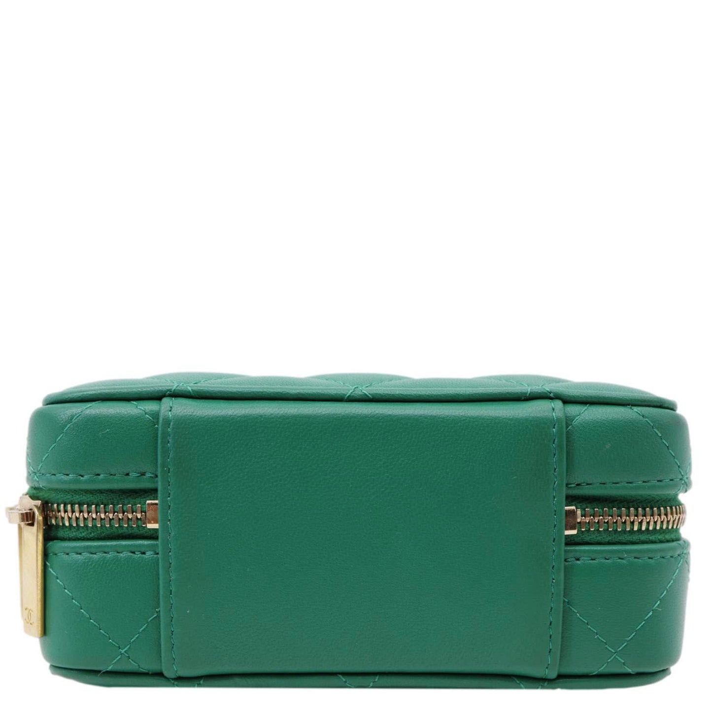 CHANEL Tea Afternoon Quilted Leather Chain Top Handle Vanity Case Green